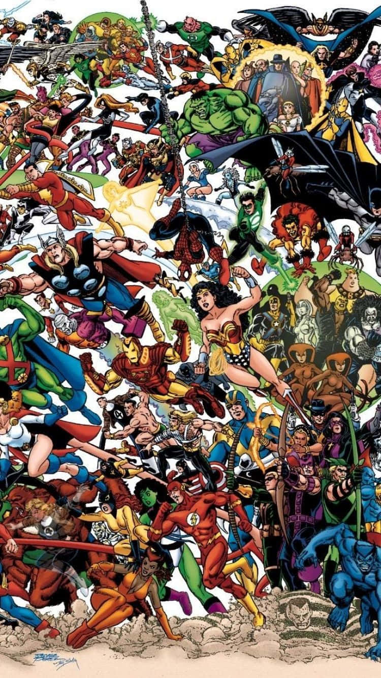 Samewerking van DC en Marvel Superhelde Collage Muurpapier