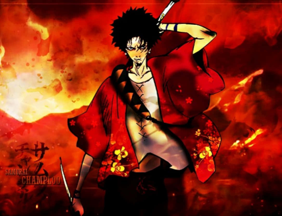 Samurai Champloo Vurige Mugen Prent Muurpapier