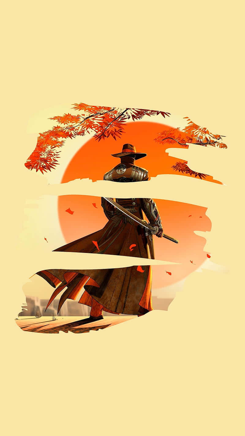 Samurai Cowboy Estetika Anime Sonsondergang Muurpapier