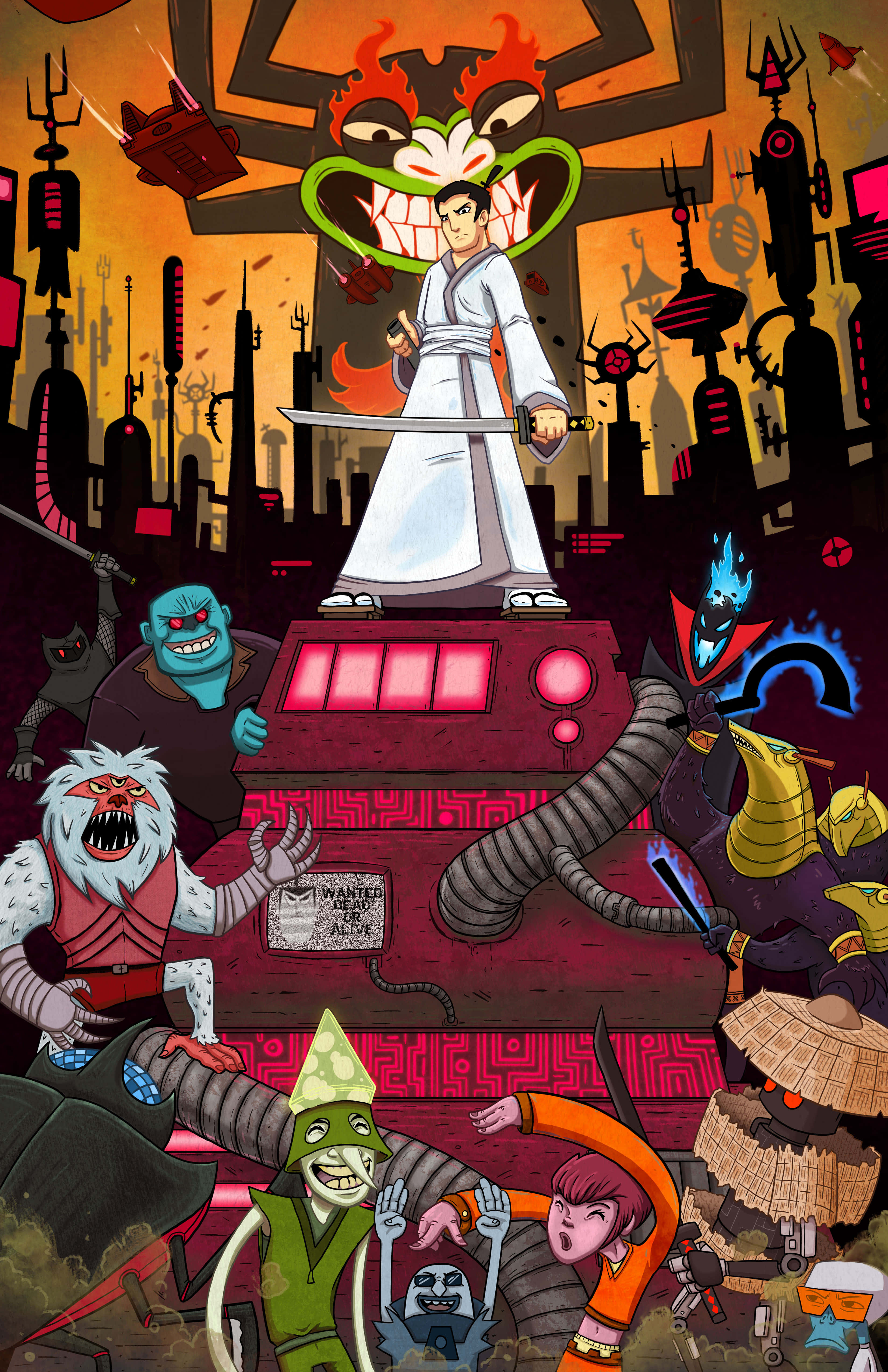 Samurai Jack in n Gestileerde Landskap Muurpapier