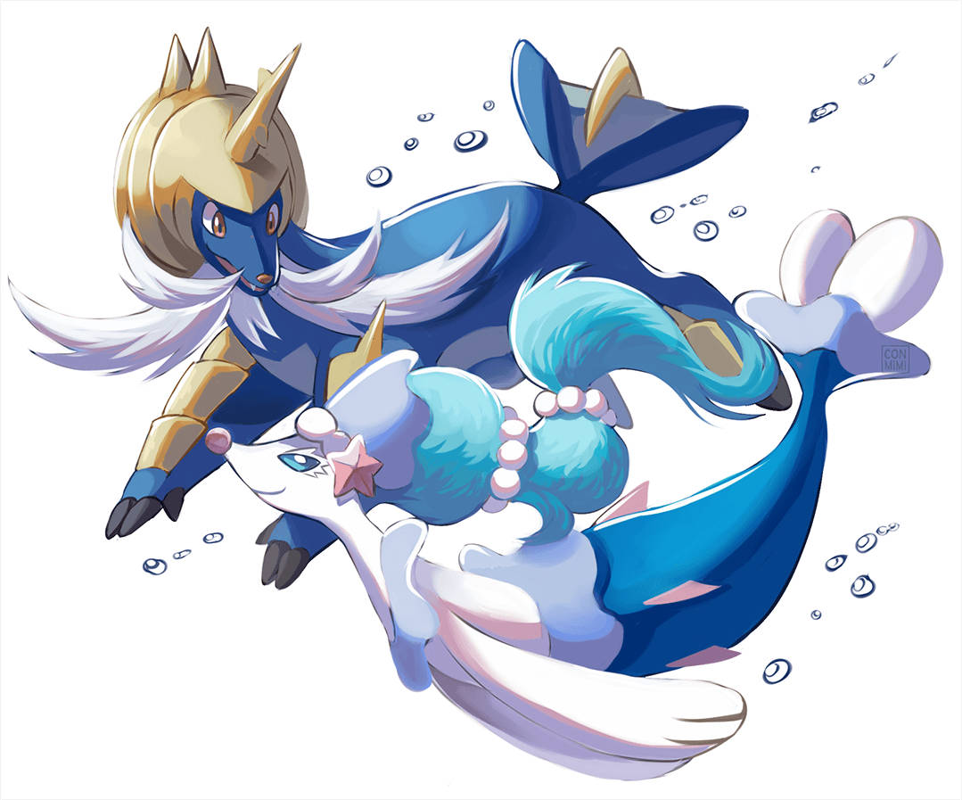 Samurott en Primarina Muurpapier