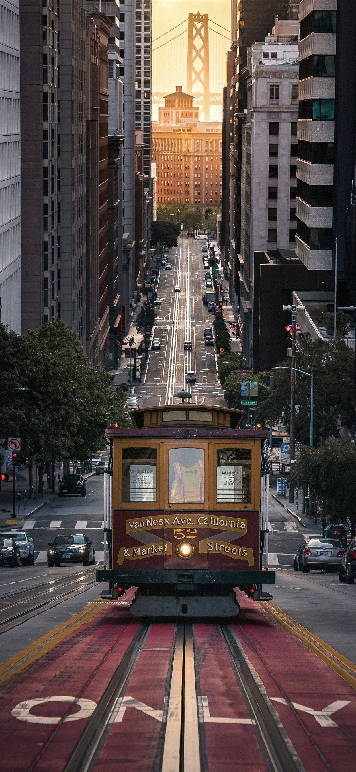 San Francisco Foon Kabelkar Sonsondergang Muurpapier