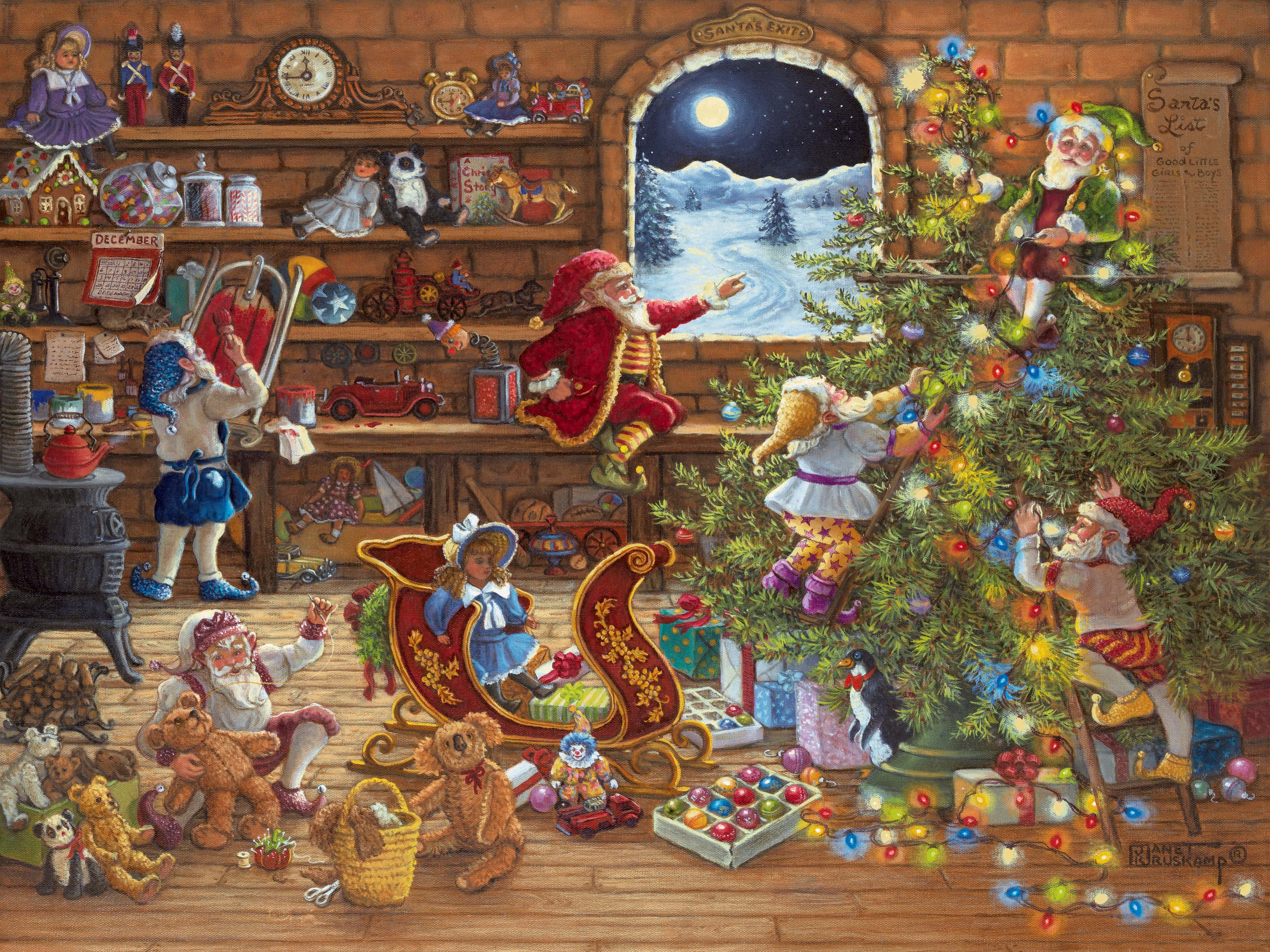 Santa se Klein Helpers Muurpapier