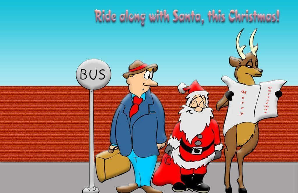 Santa se speelse rit deur die sneeubos Muurpapier