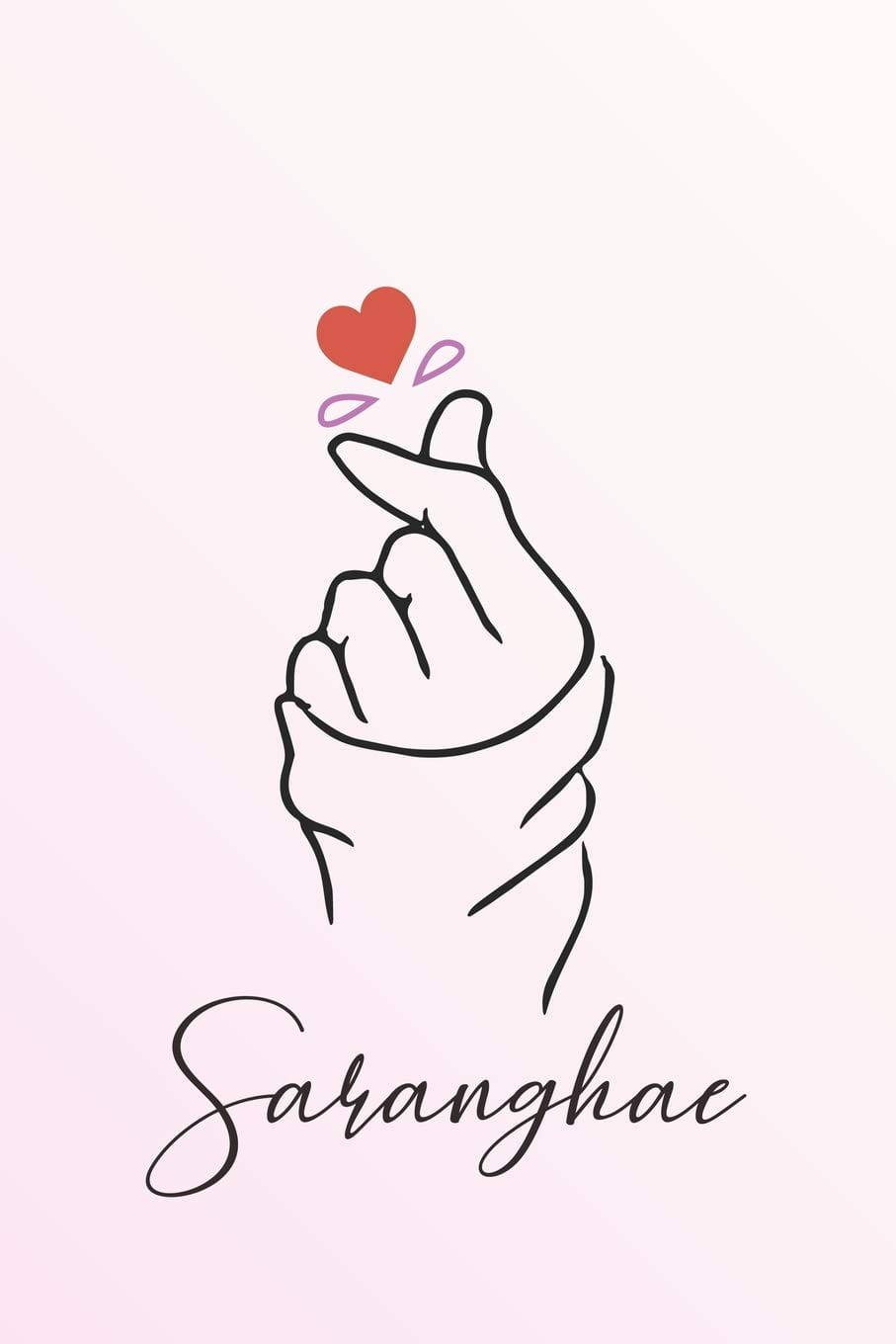 Saranghae Koreaanse Vingerhart Muurpapier