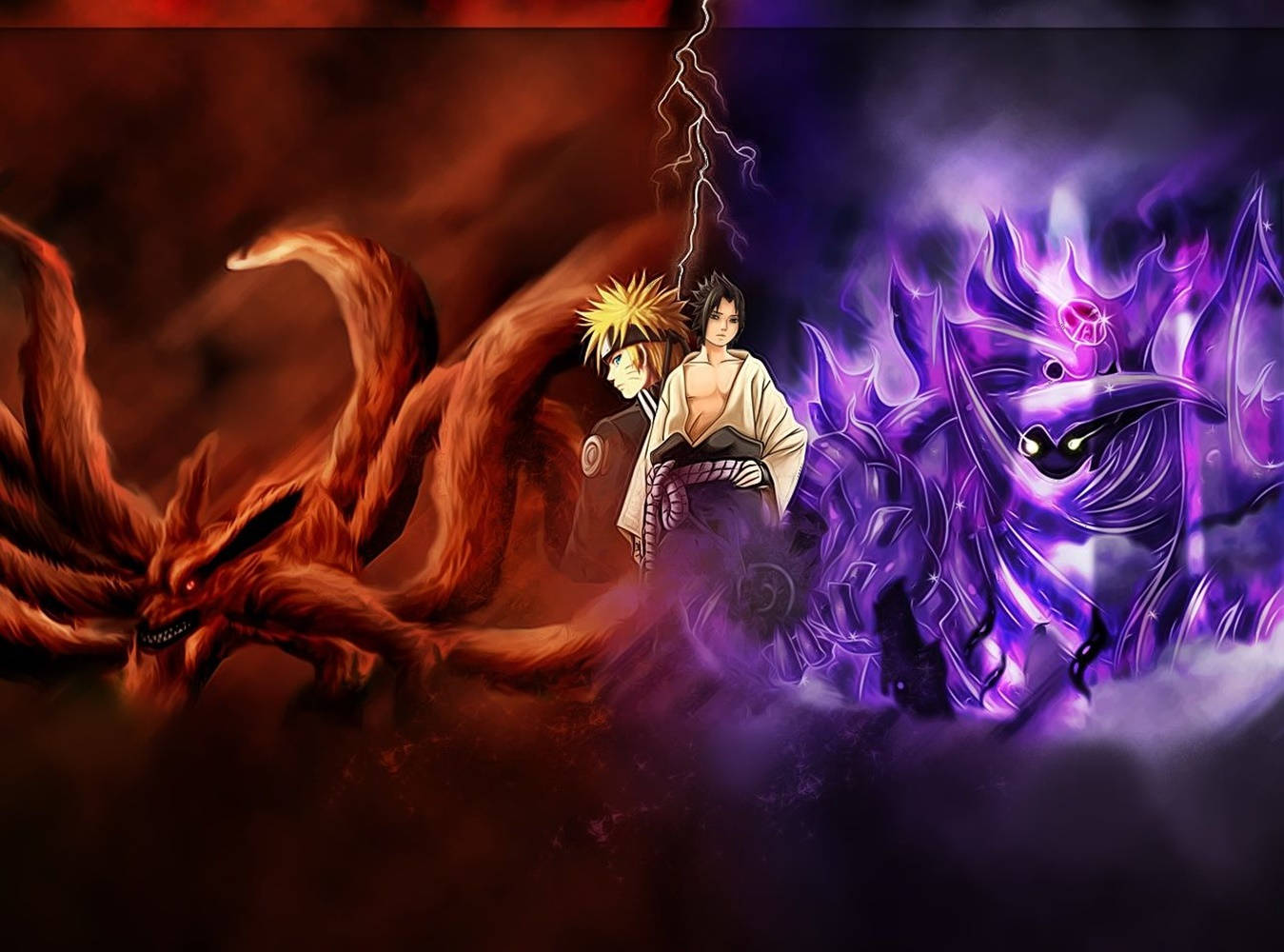 Sasuke en Anime Naruto Nege Stert Diere Muurpapier