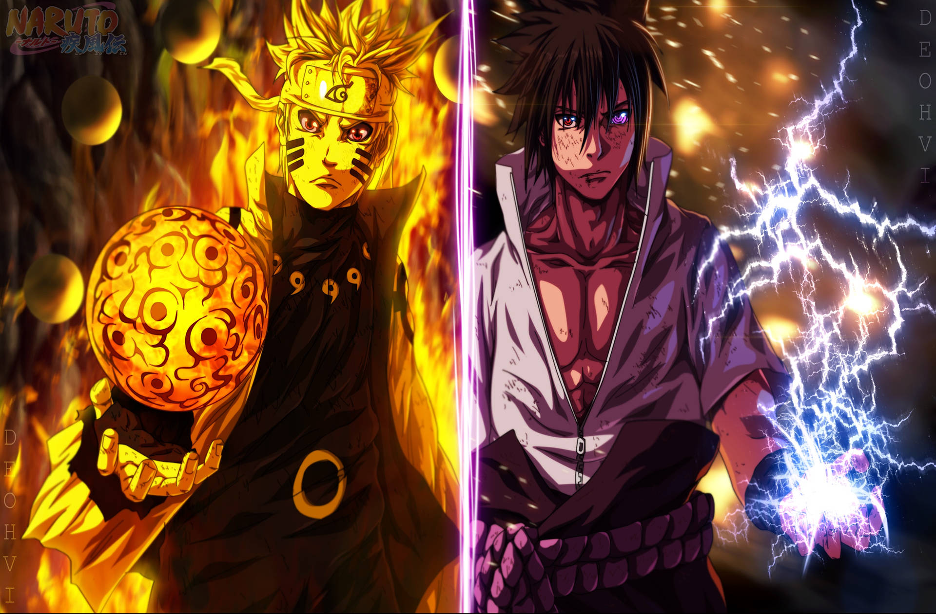 Sasuke en Naruto Tegnieke agtergrond.