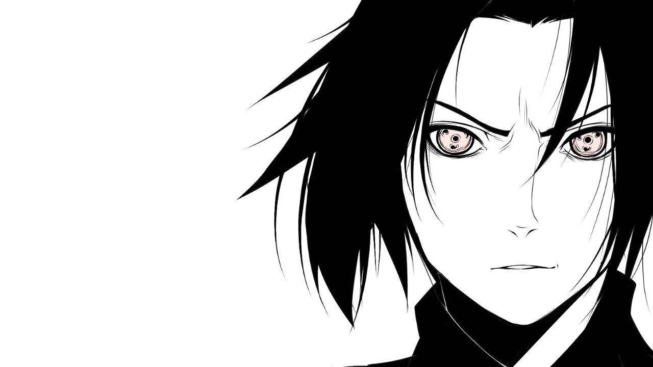 Sasuke Uchiha in sy swart-en-wit gedaante Muurpapier