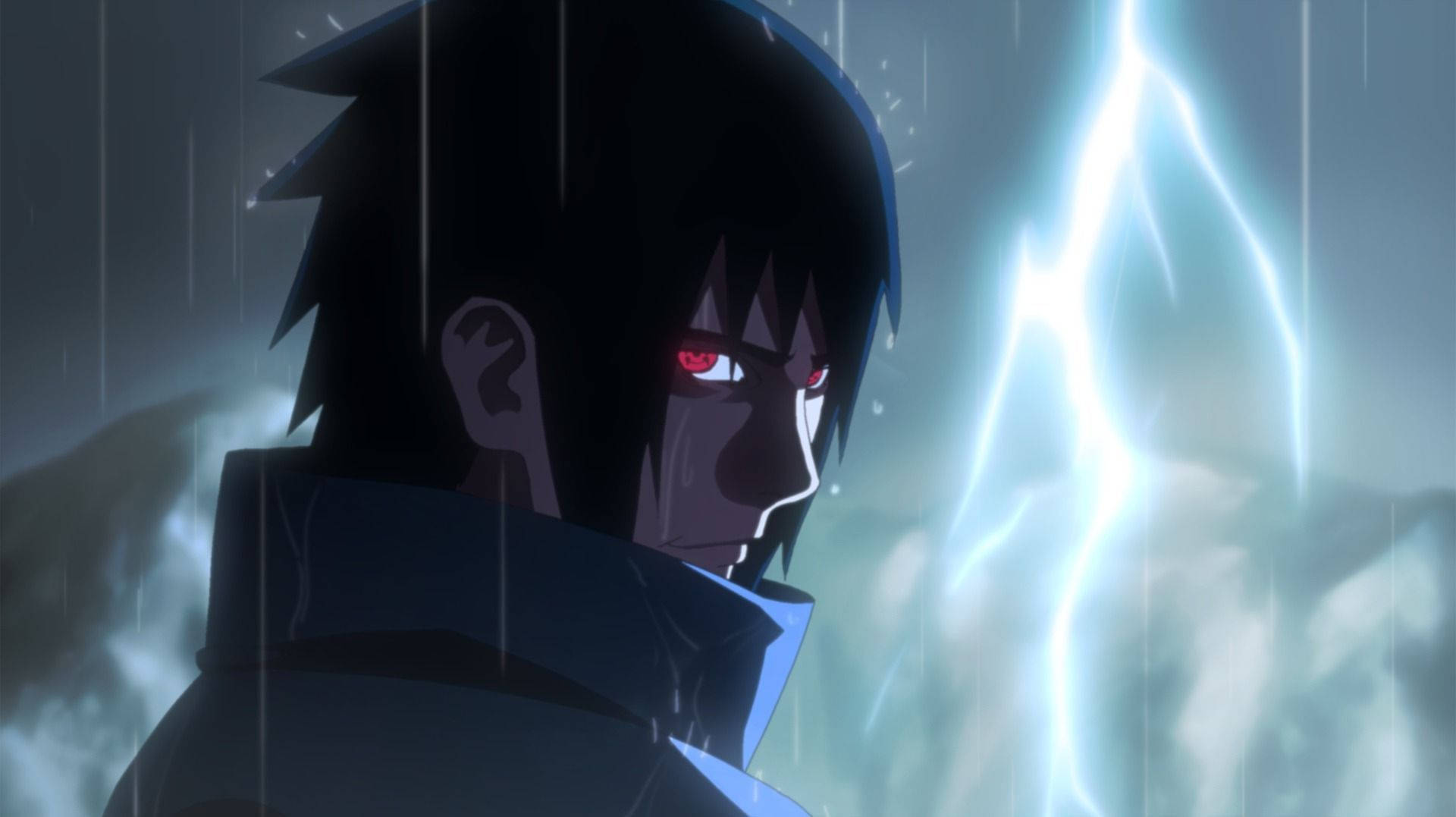 Agtergrond van Sasuke wat spog met ewige mangekyo sharingan-oë.