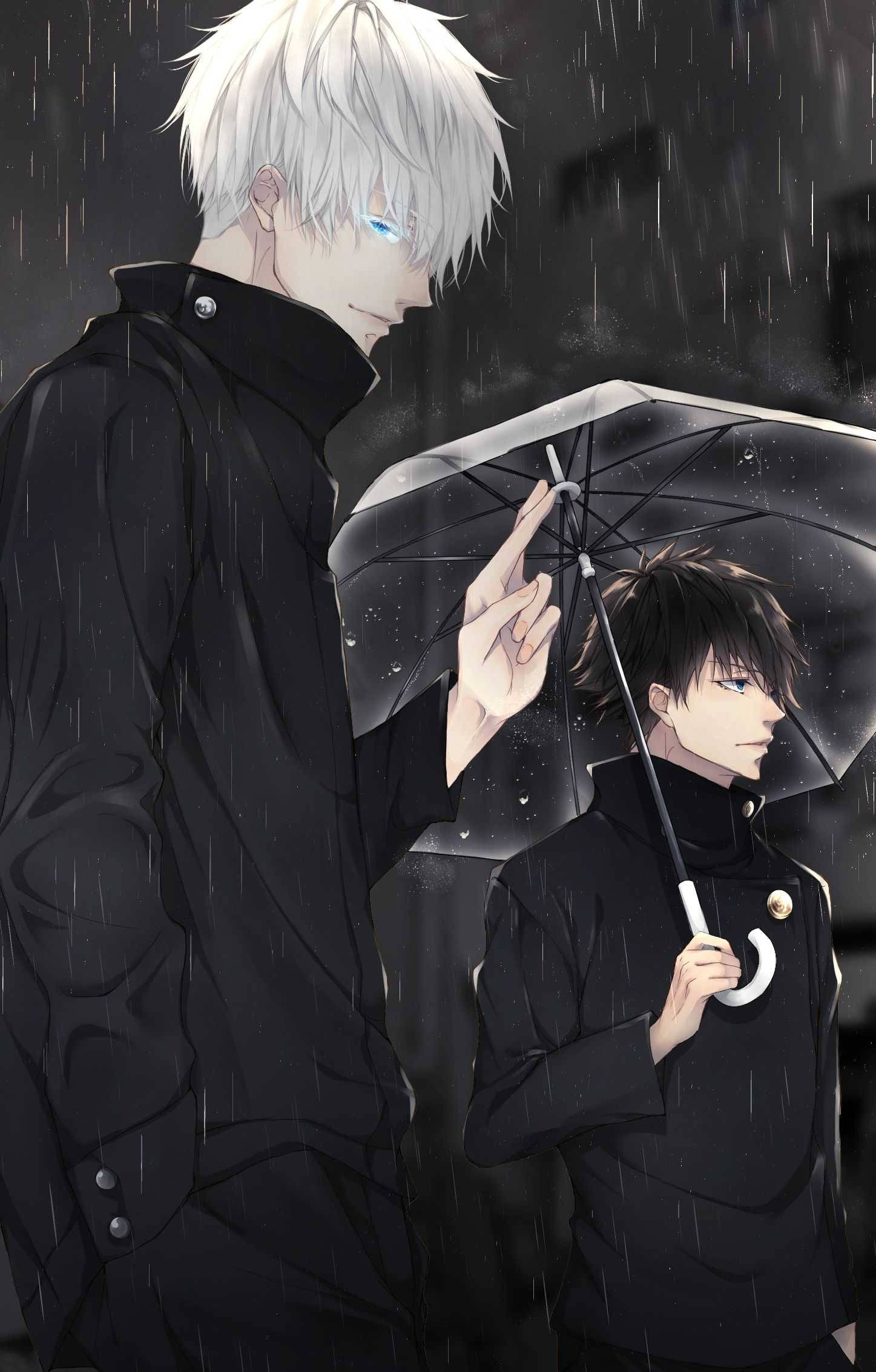 Satoru En Megumi Jujutsu Kaisen Foon Donker Reën Muurpapier
