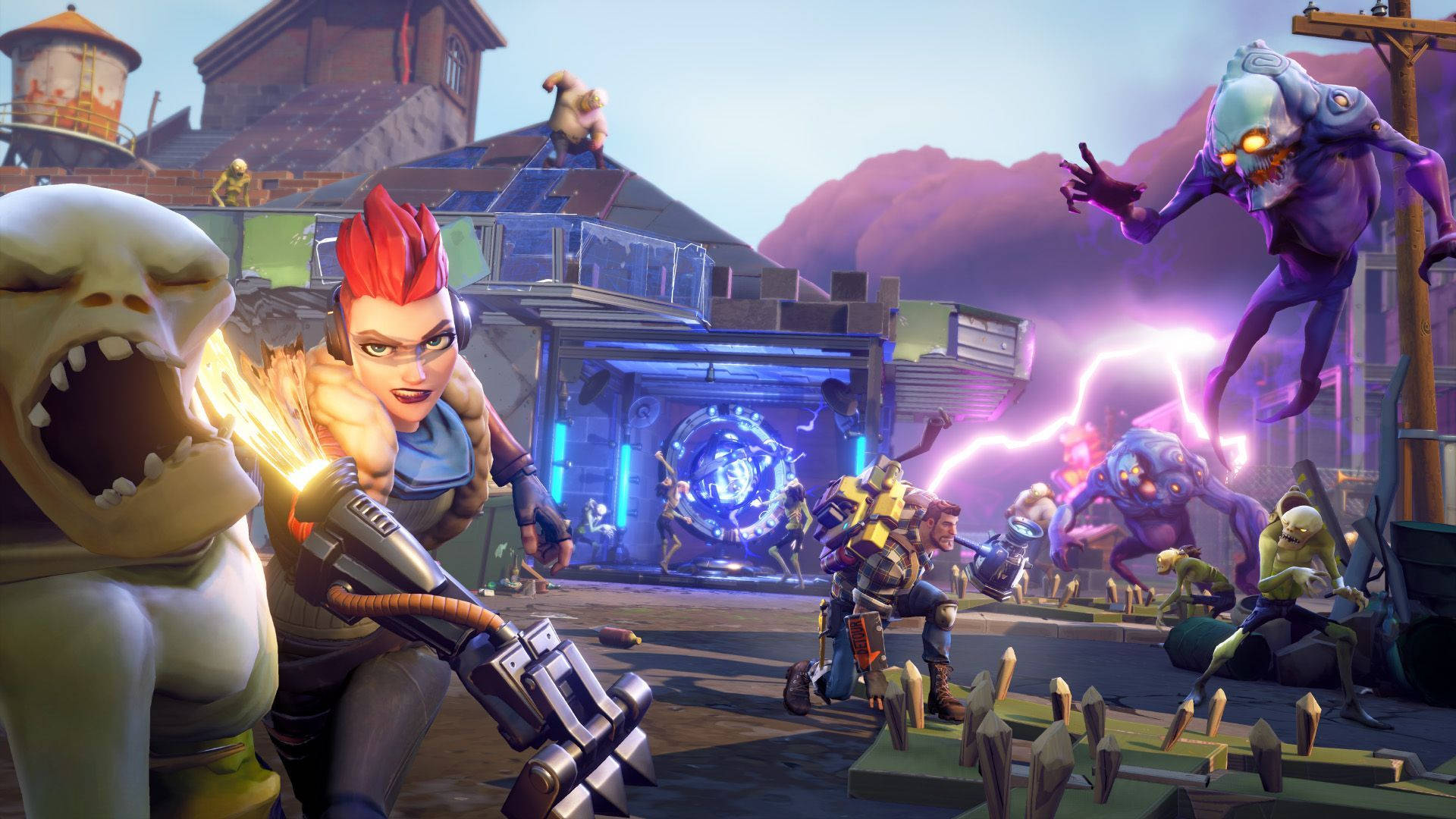 Save the world-modus in Fortnite, Spelers teen Zombies HD-agtergrond. — Fortnite Muurpapier