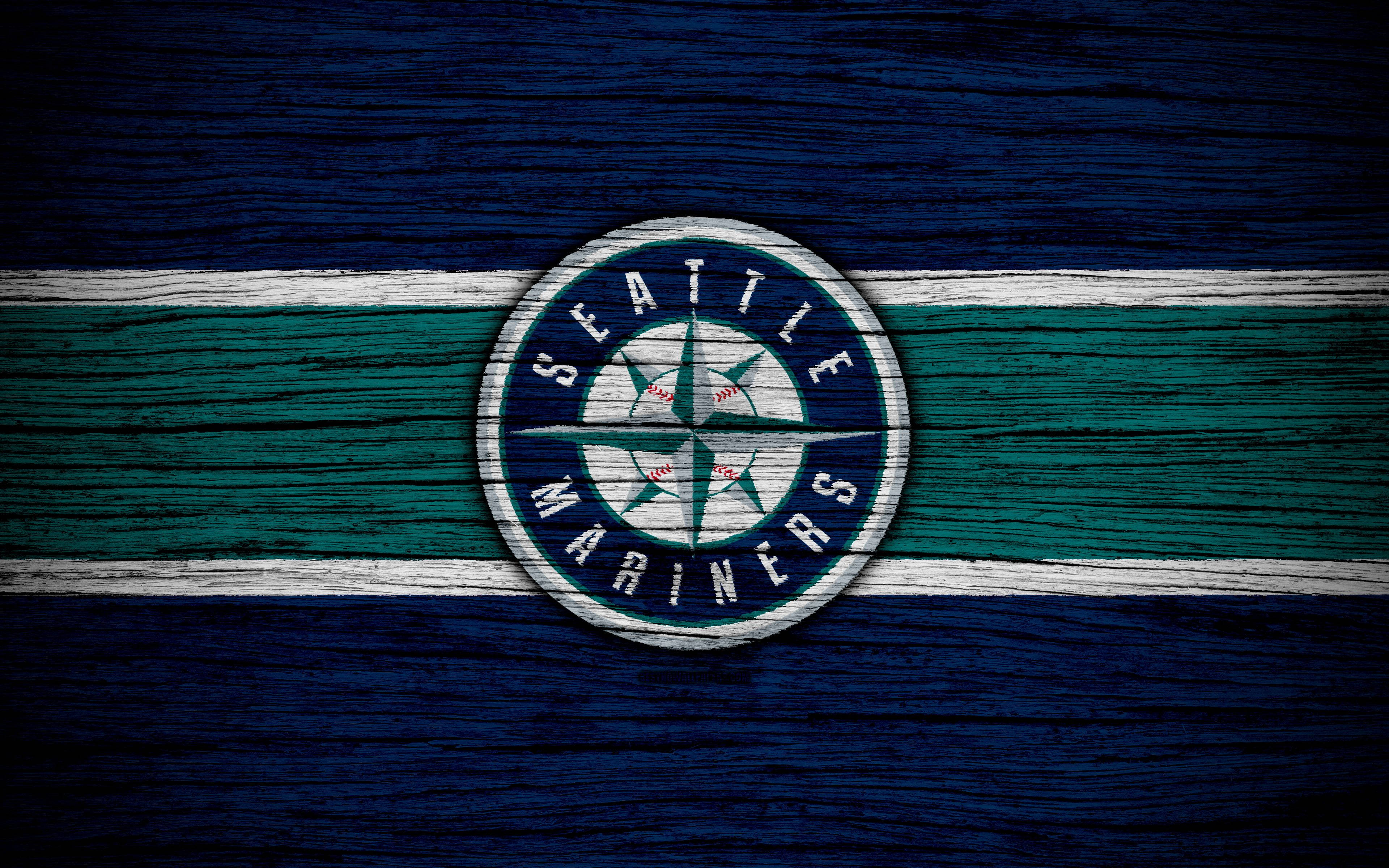Seattle Mariners met Houtpatroon Muurpapier