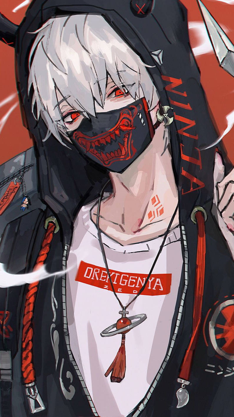 Seun met Masker Edgy Anime Profielfoto Muurpapier