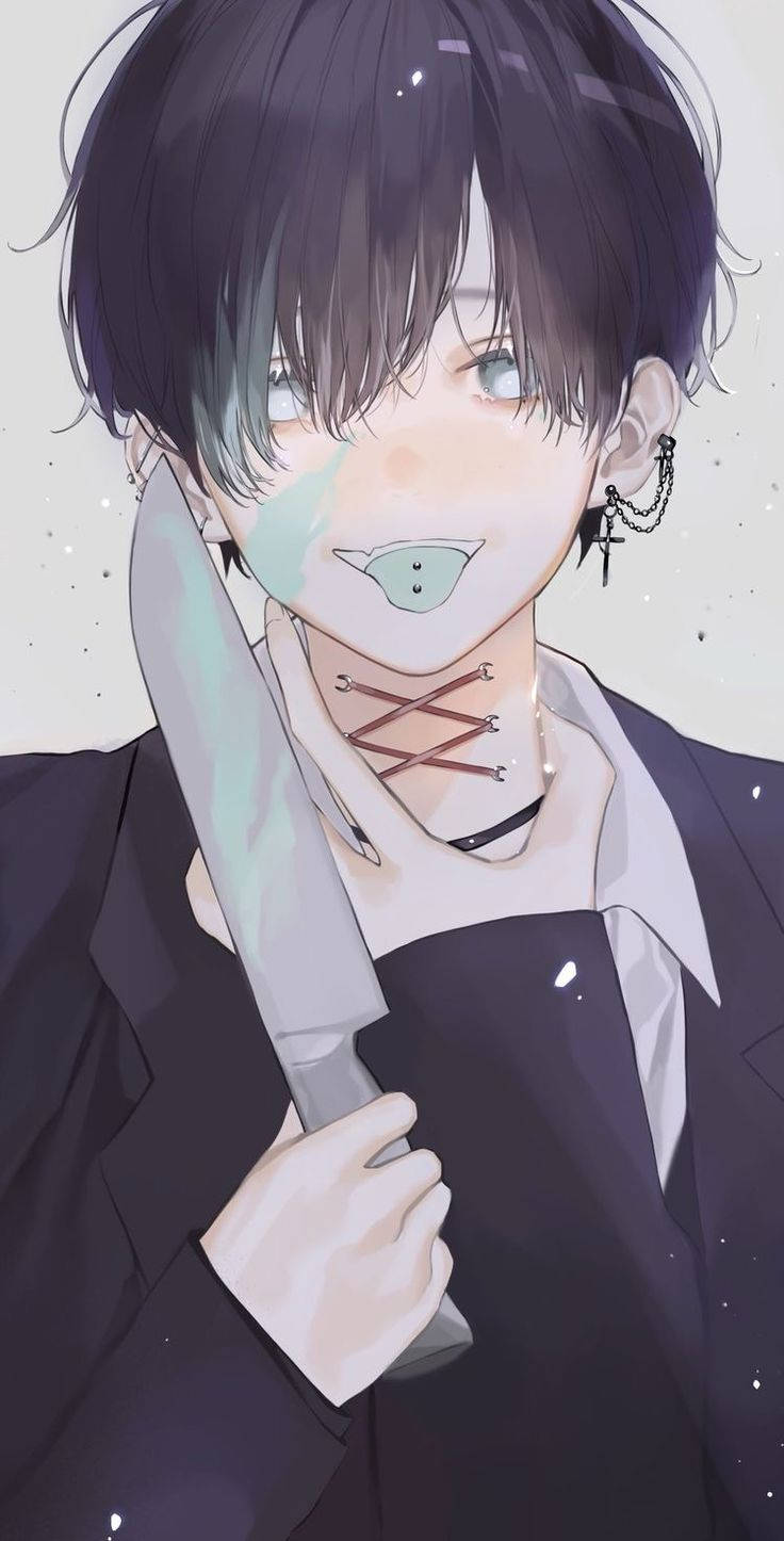 Seun met Mes Edgy Anime Profielfoto Muurpapier