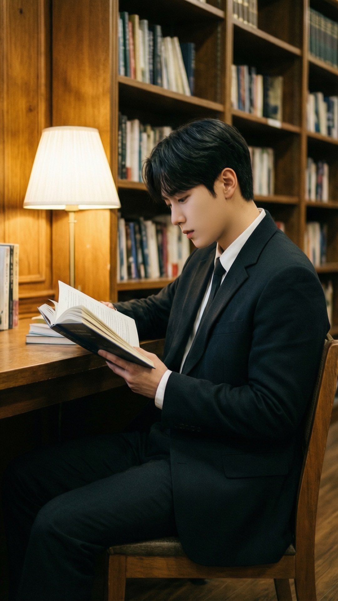 Seungmin van Stray Kids lees in 'n biblioteek — Stray Kids Muurpapier