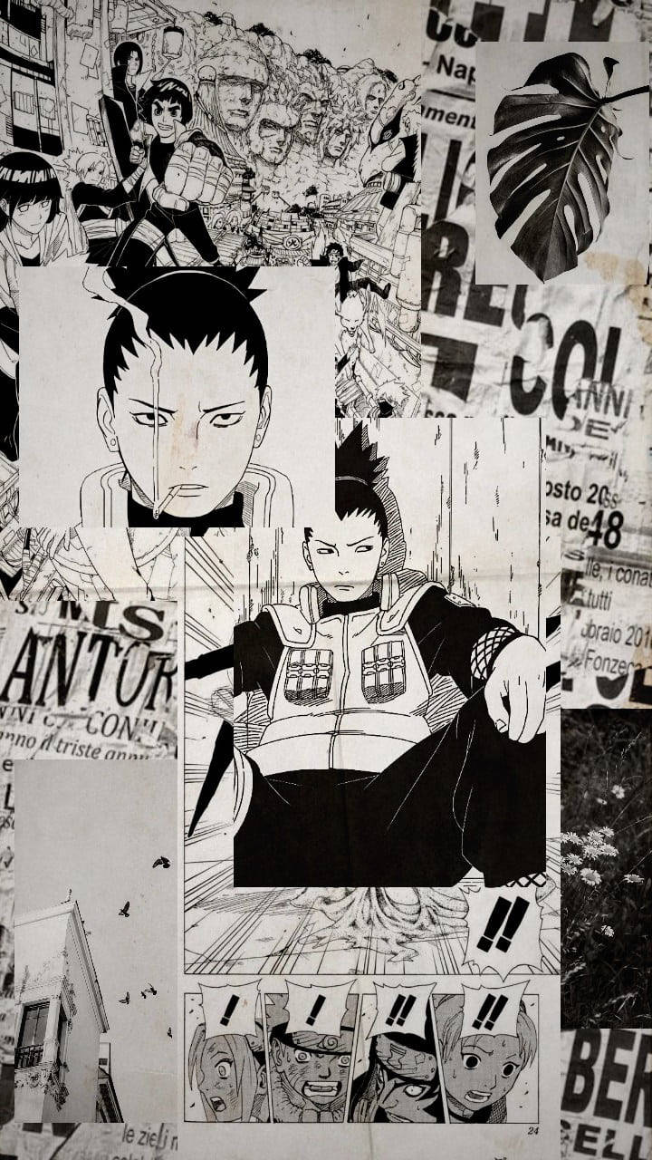 Shikamaru Naruto Anime Swart en Wit iPhone Muurpapier