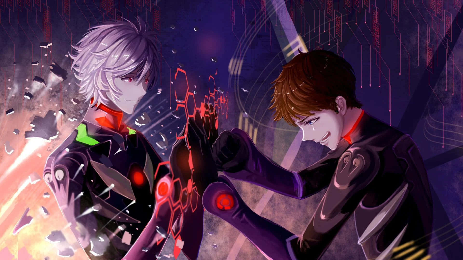 Shinji Ikari beskerm Tokio-3 teen dreigende gevaar in Neon Genesis Evangelion Muurpapier
