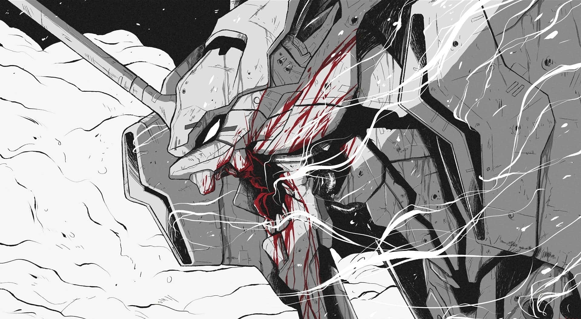 Shinji Ikari, die Hoofkarakter van Neon Genesis Evangelion, wat die Lans van Longinus Vashou Muurpapier