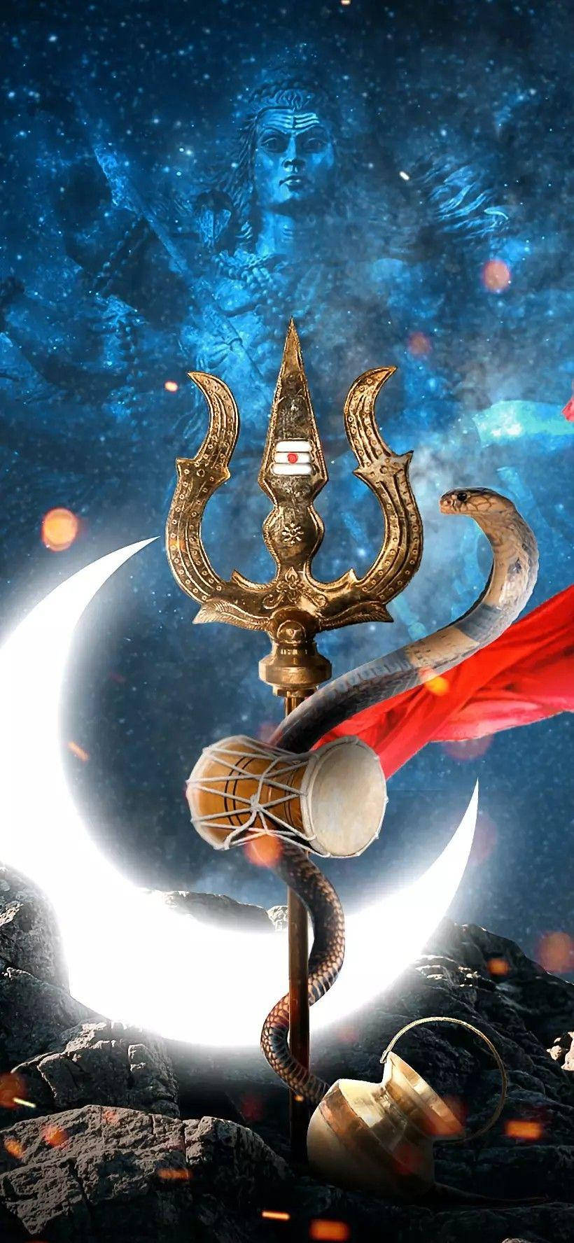 Shiva iPhone Trishula Met Maan Muurpapier