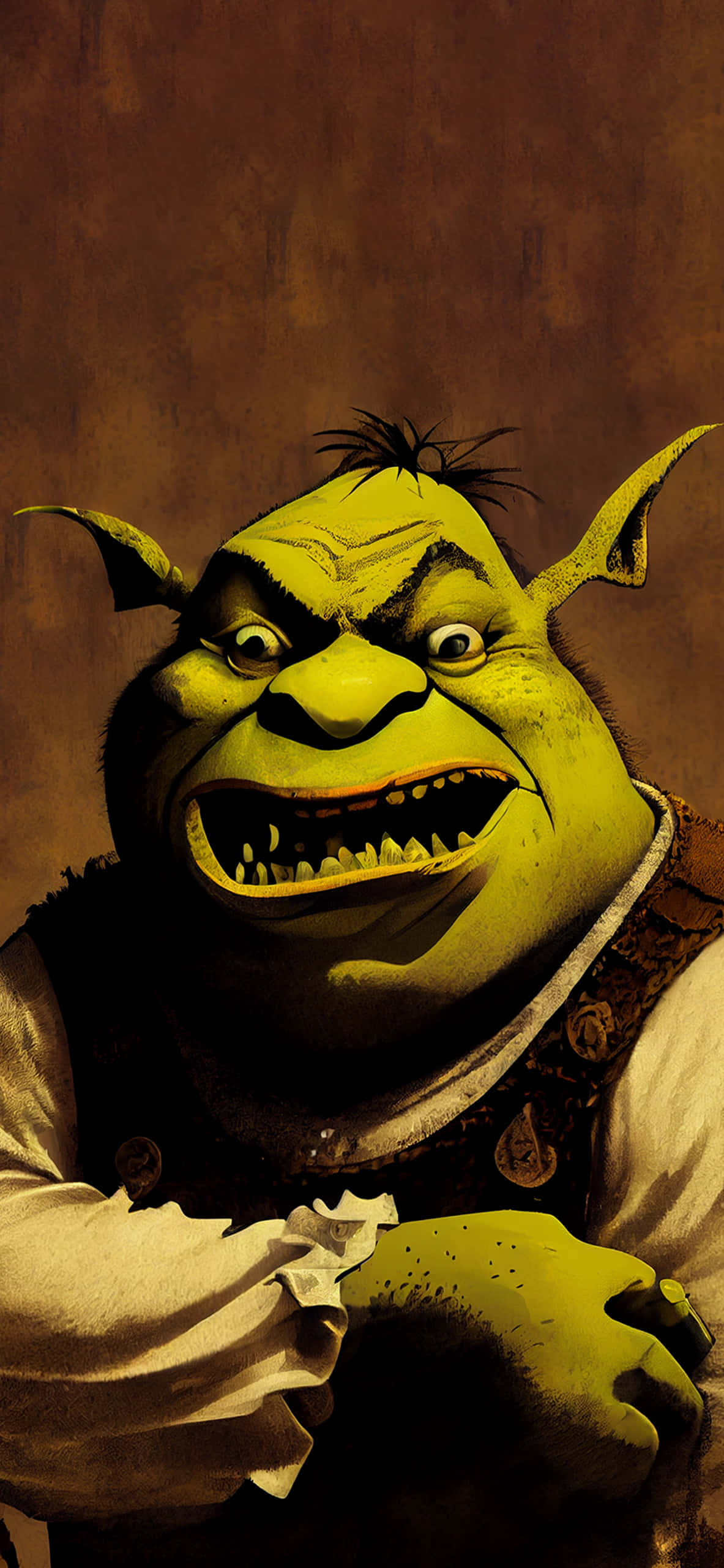 Shrek en Donkey staar mekaar aan in skaduryke moeras Muurpapier