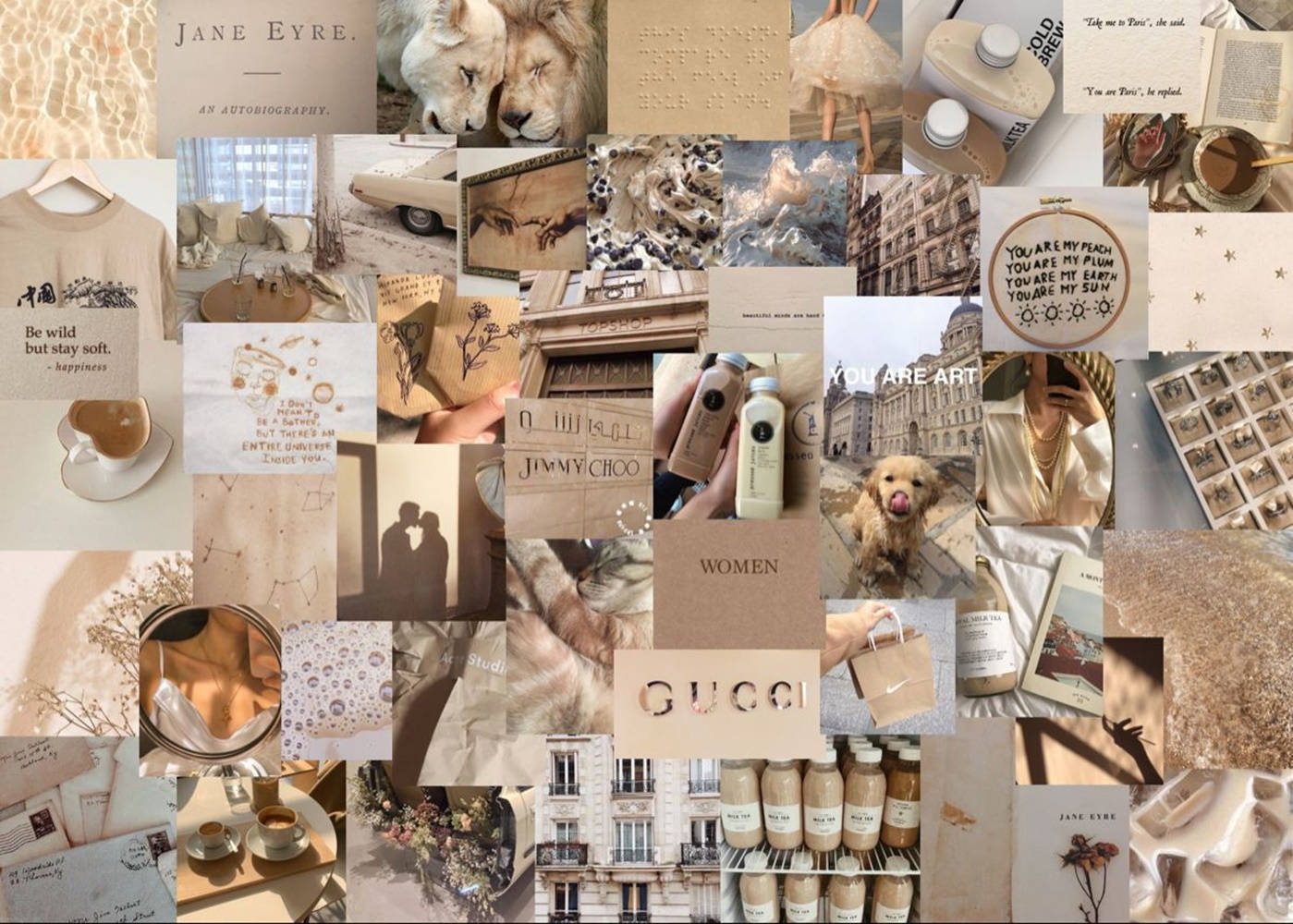 Sierlike Bruin Estetiese Collage Skootrekenaar Muurpapier