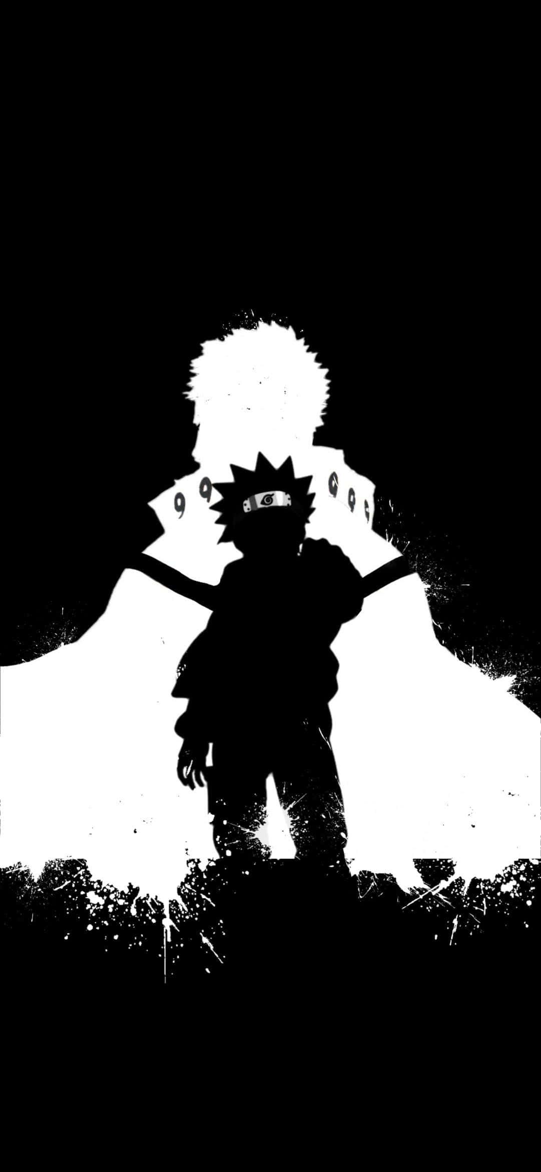 Silhouet Naruto Swart en Wit Muurpapier