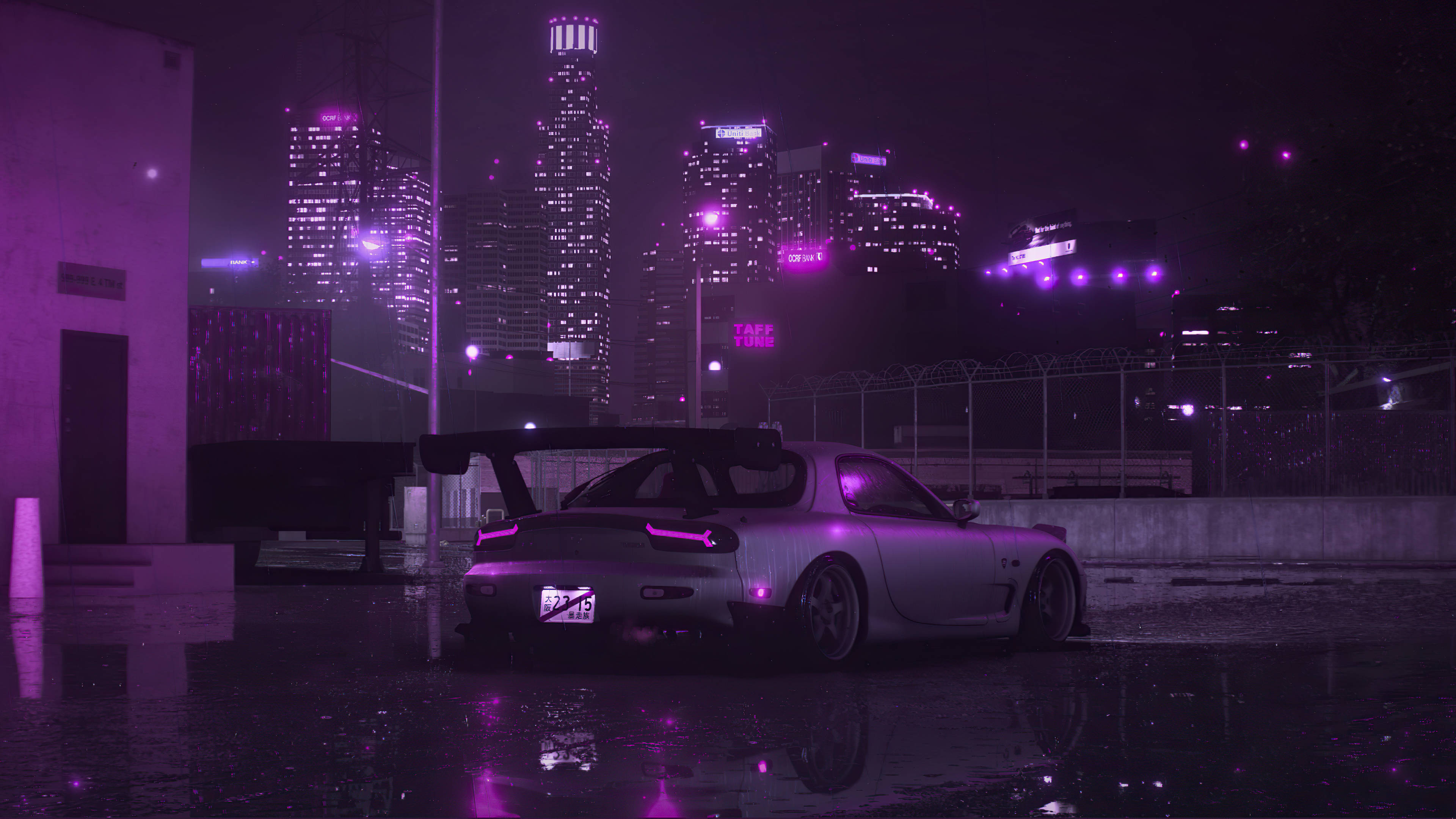Silwer RX7 en Pers Stad Muurpapier