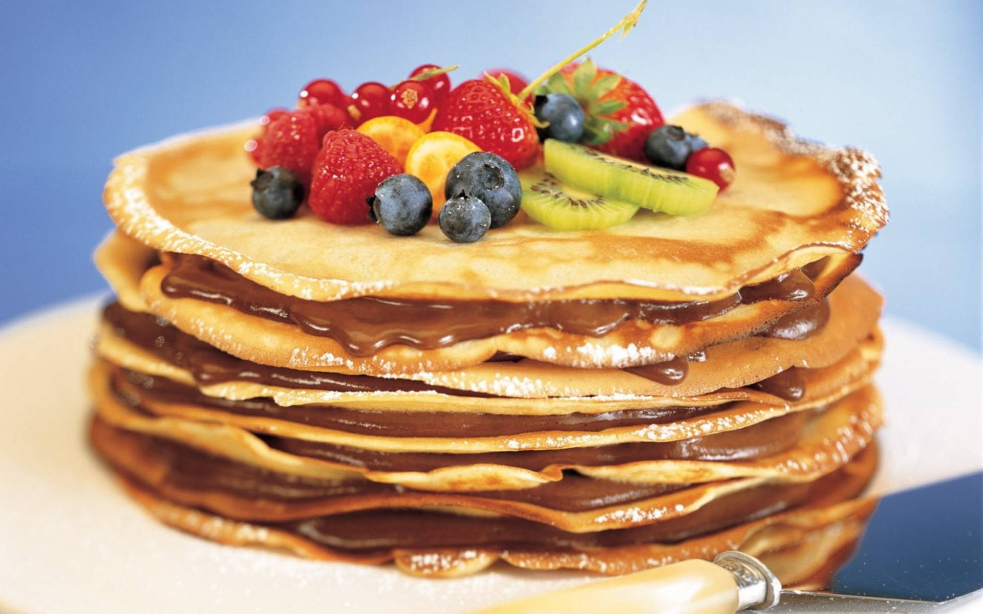 Sjokolade Pannekoek Met Bessies Muurpapier