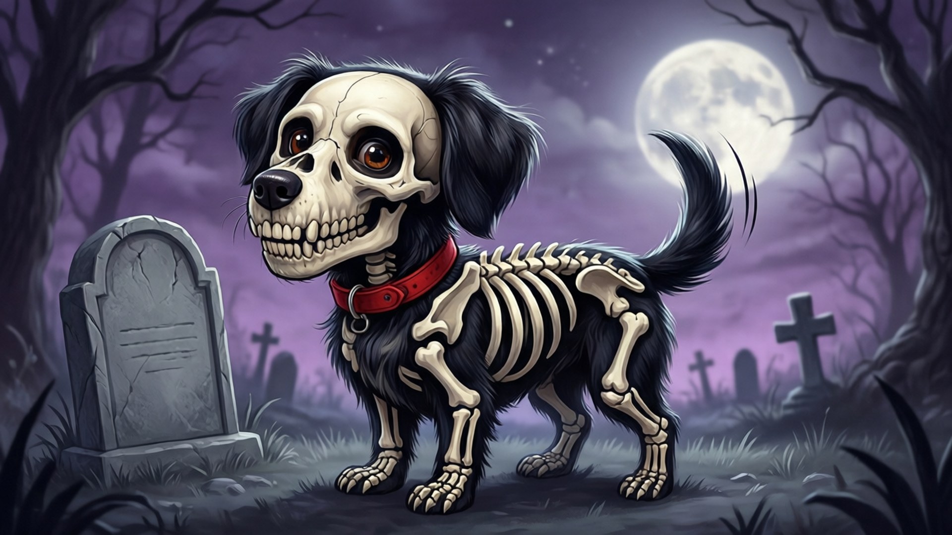 Skelet Hond by die Maan Muurpapier