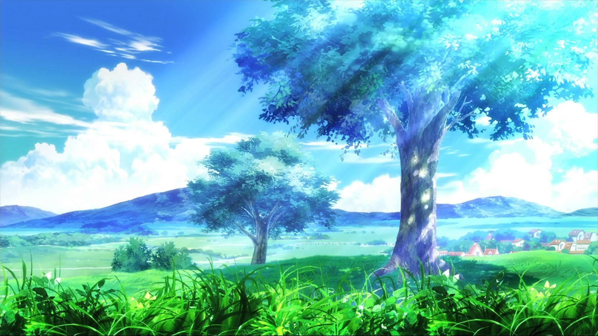 Skilderagtige Anime Landskap Muurpapier