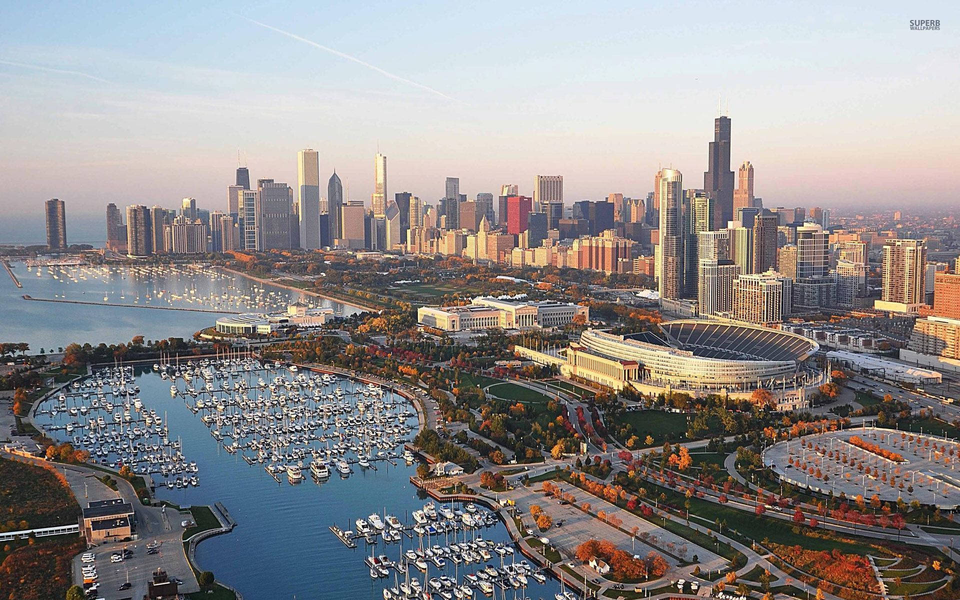 Skilderagtige Uitsig oor Chicago Muurpapier