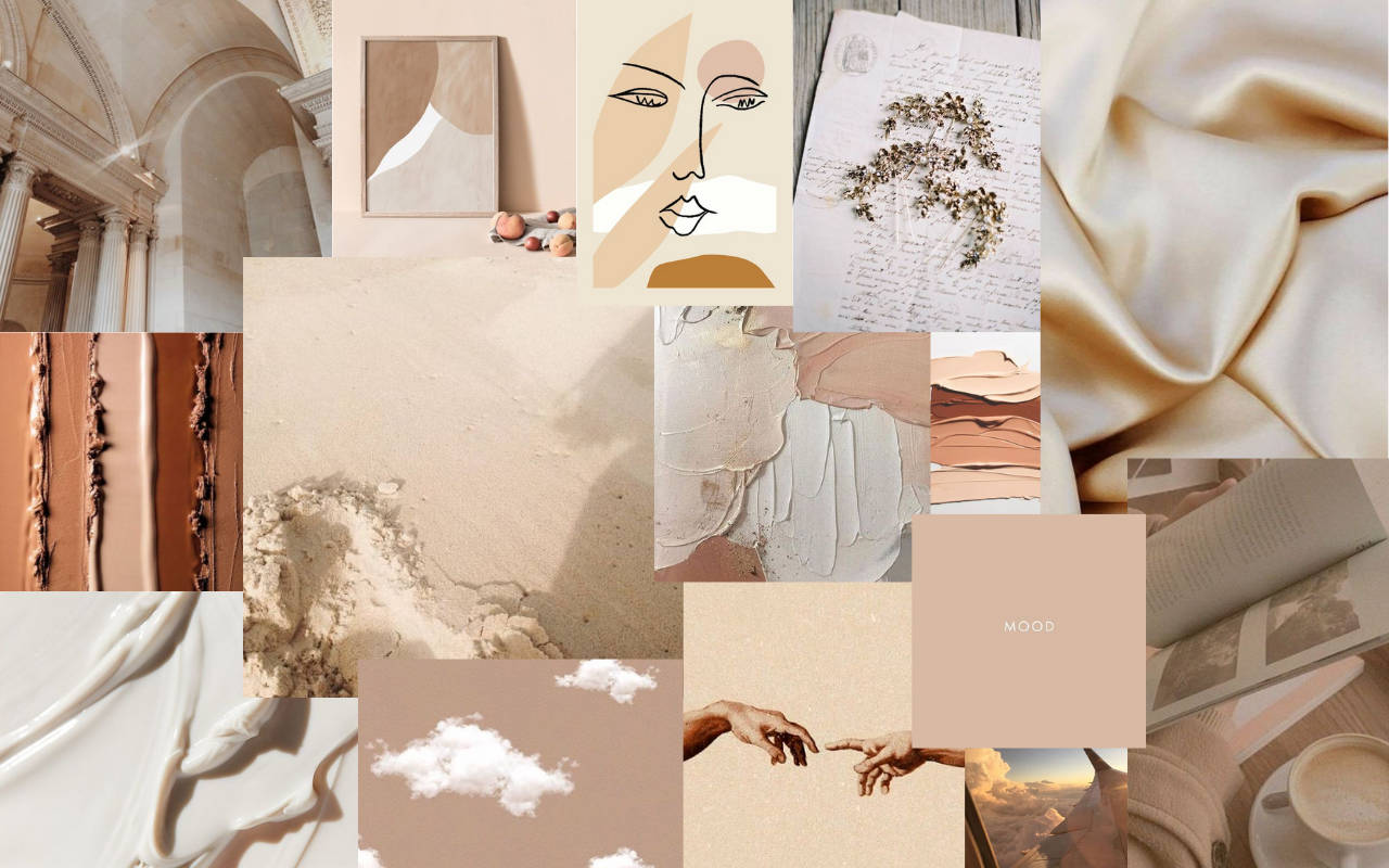 Skilderye en Sandbeige Estetiese Buroblad — Beige estetiese GIF Muurpapier