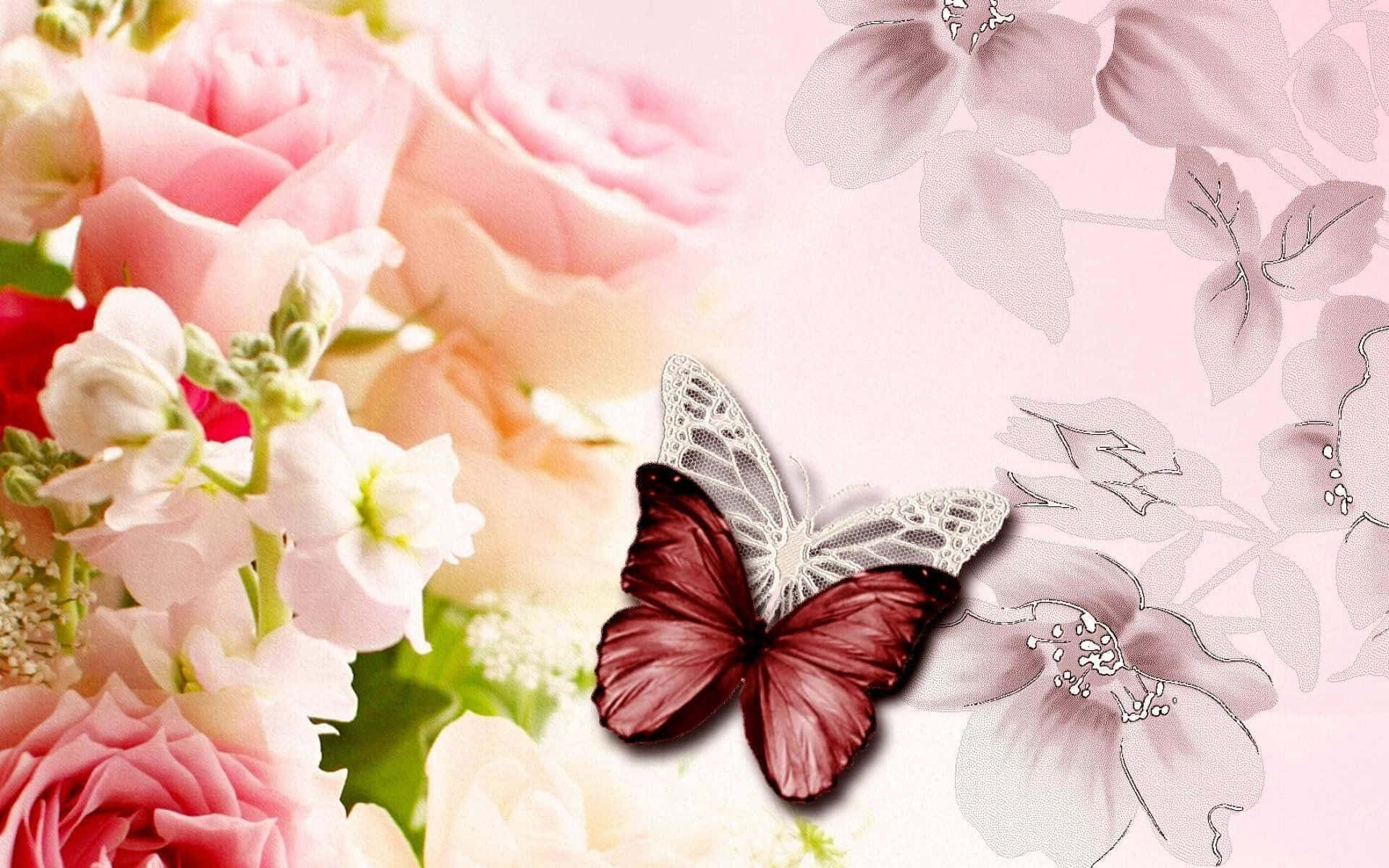 Skoenlapper met Blomme Pragtige Werkskerm Muurpapier