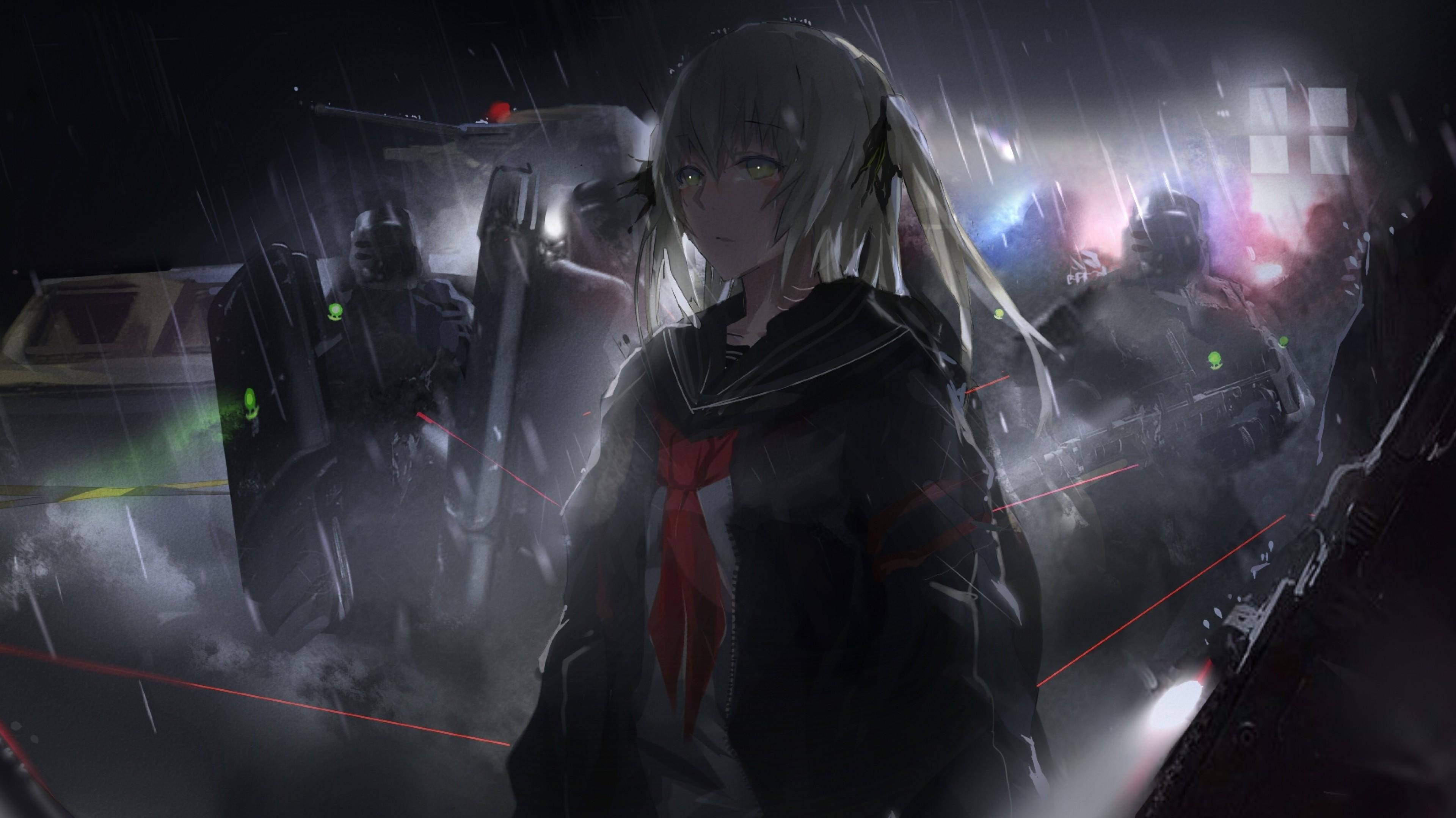 Skooldogter Donker Anime Estetiese Buroblad Muurpapier