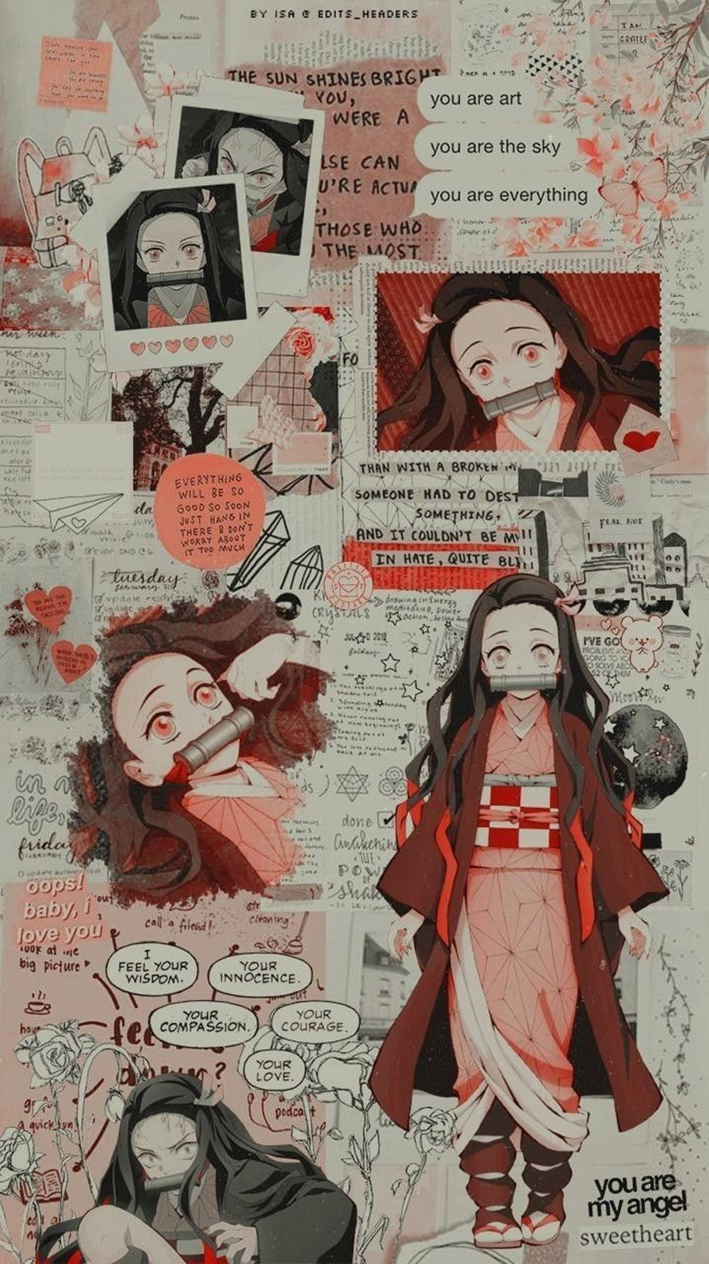 Skoon Nezuko Estetiese Collage Muurpapier