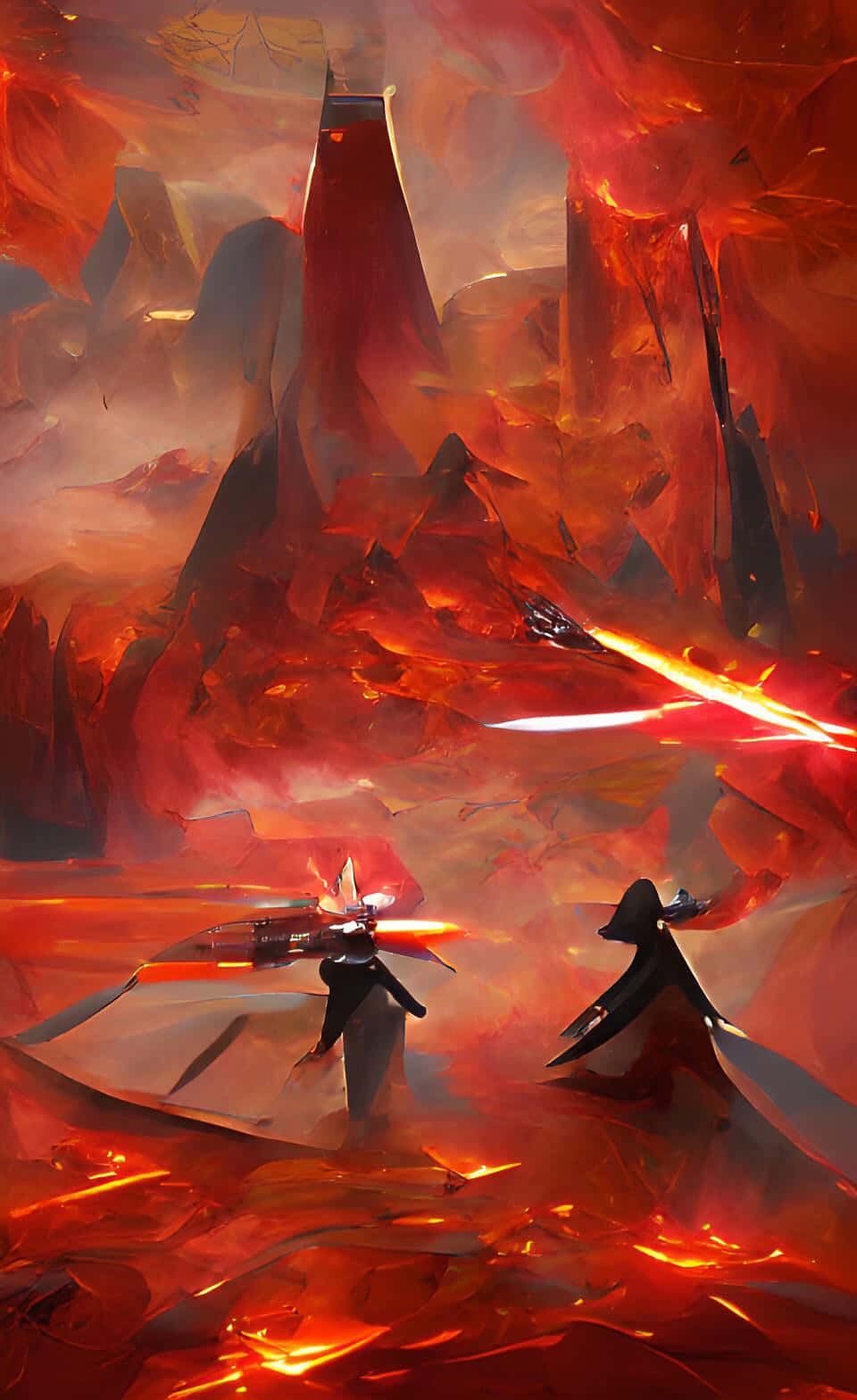 Skouspelagtige uitsig van die vulkaniese Mustafar-landskap Muurpapier