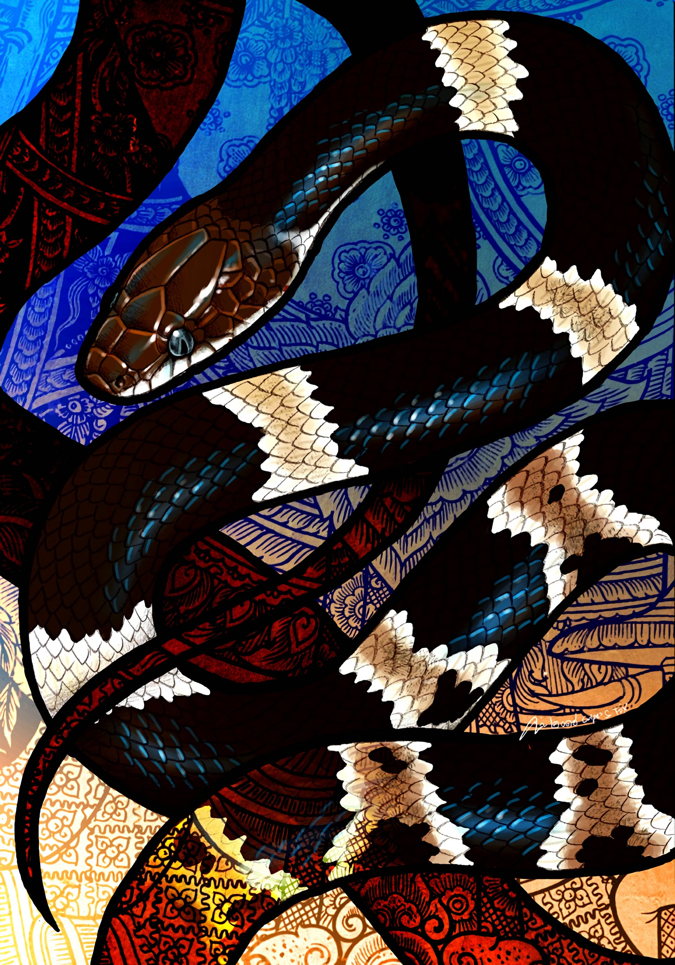 Skubberige Slange Patroon Tapisserie Muurpapier