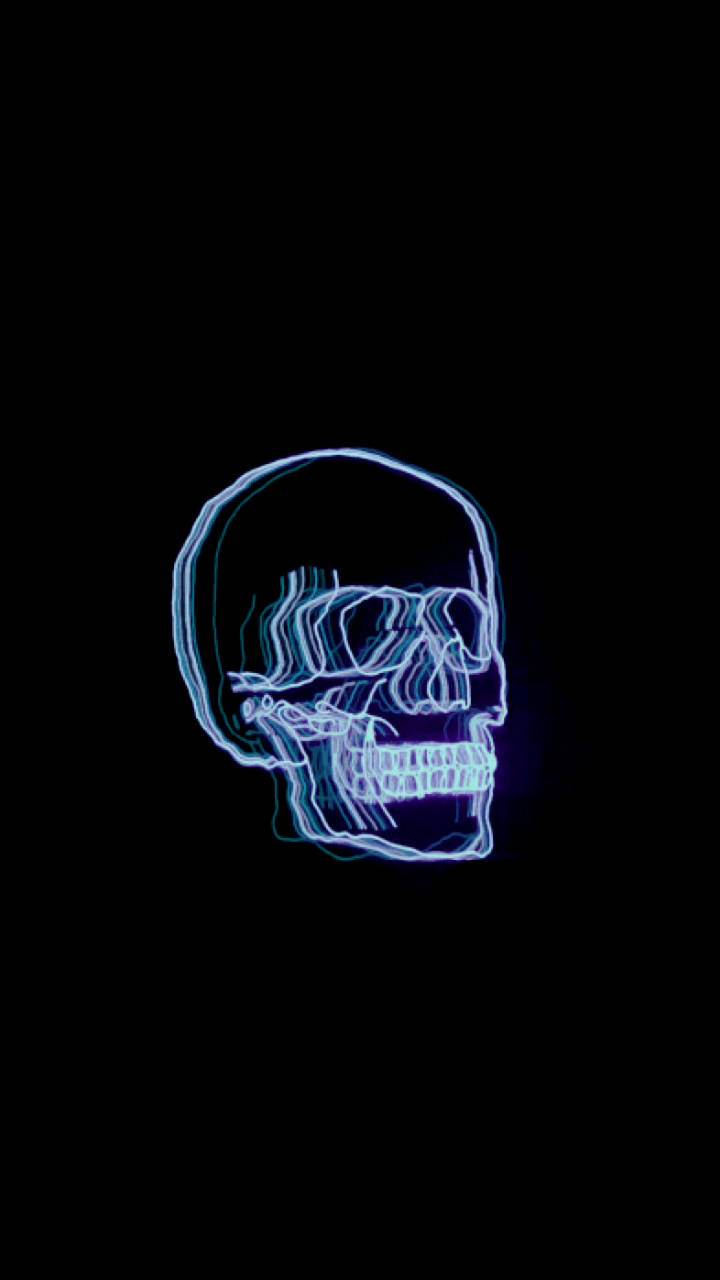 Skull Neon Esteties Donkerblou HD Muurpapier