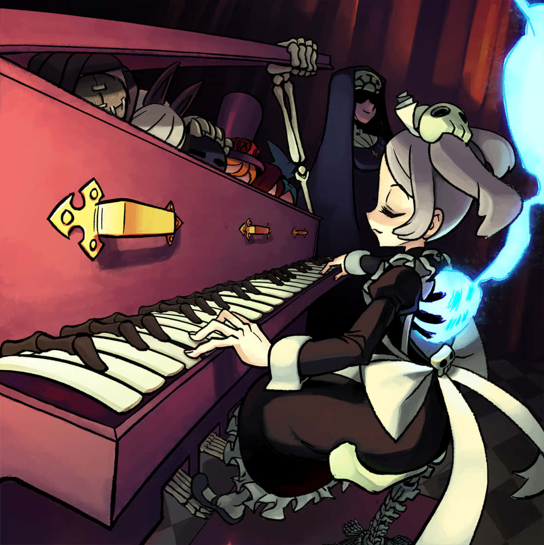 Skullgirls Bloody Marie speel klavier Muurpapier