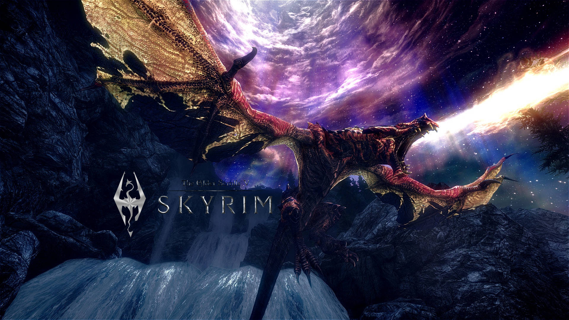 Skyrim 4K Vuurspuwende Draak Muurpapier