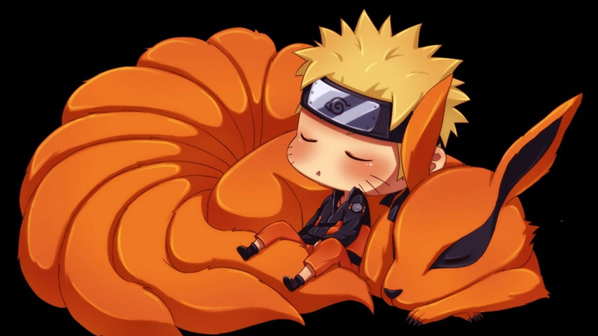Slaapende Skoon Naruto En Kurama Muurpapier