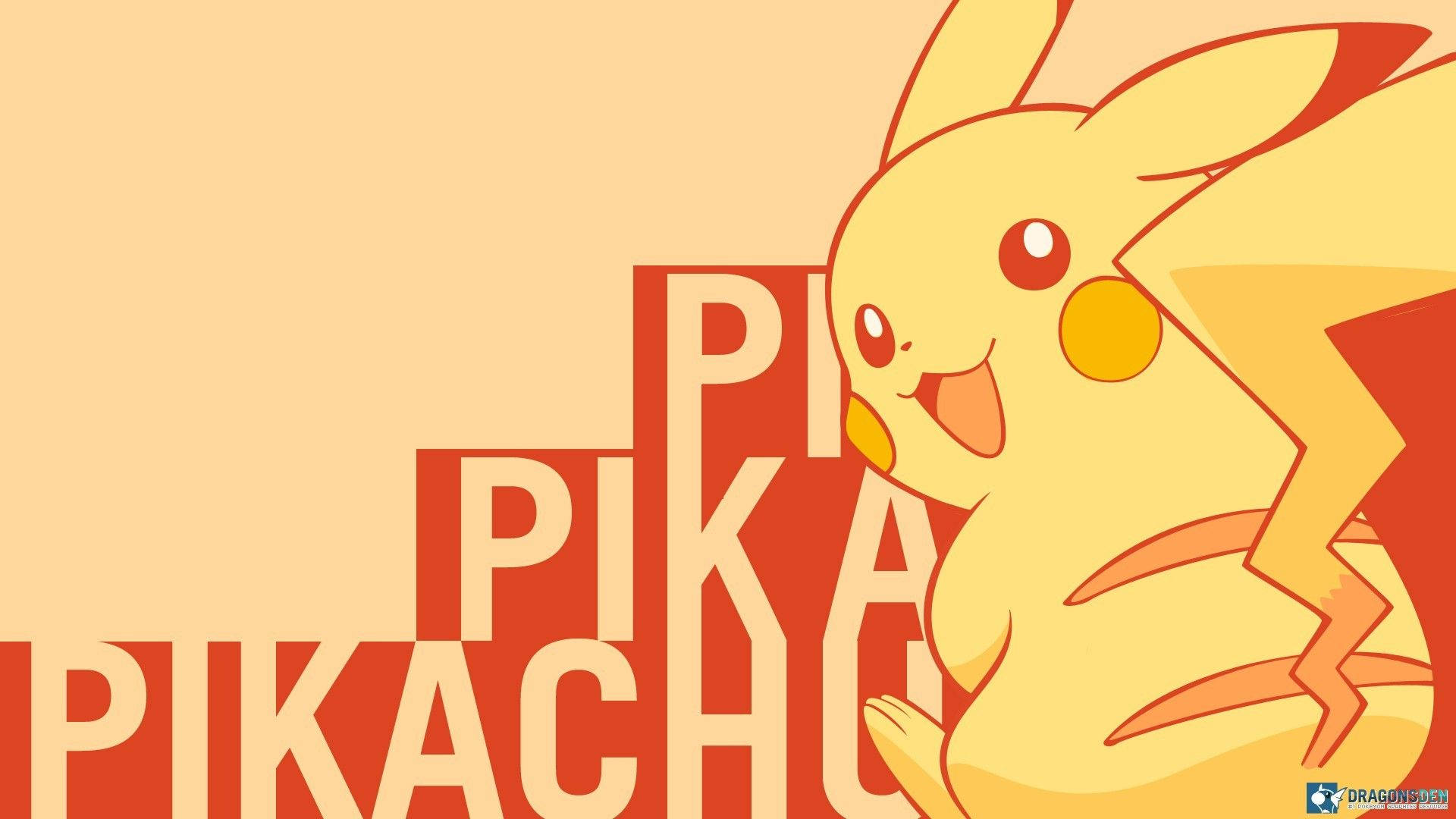 Agtergrond van Pikachu in liggeel retro-stemming met sy slagspreuk Pika, Pika, Pikachu.
