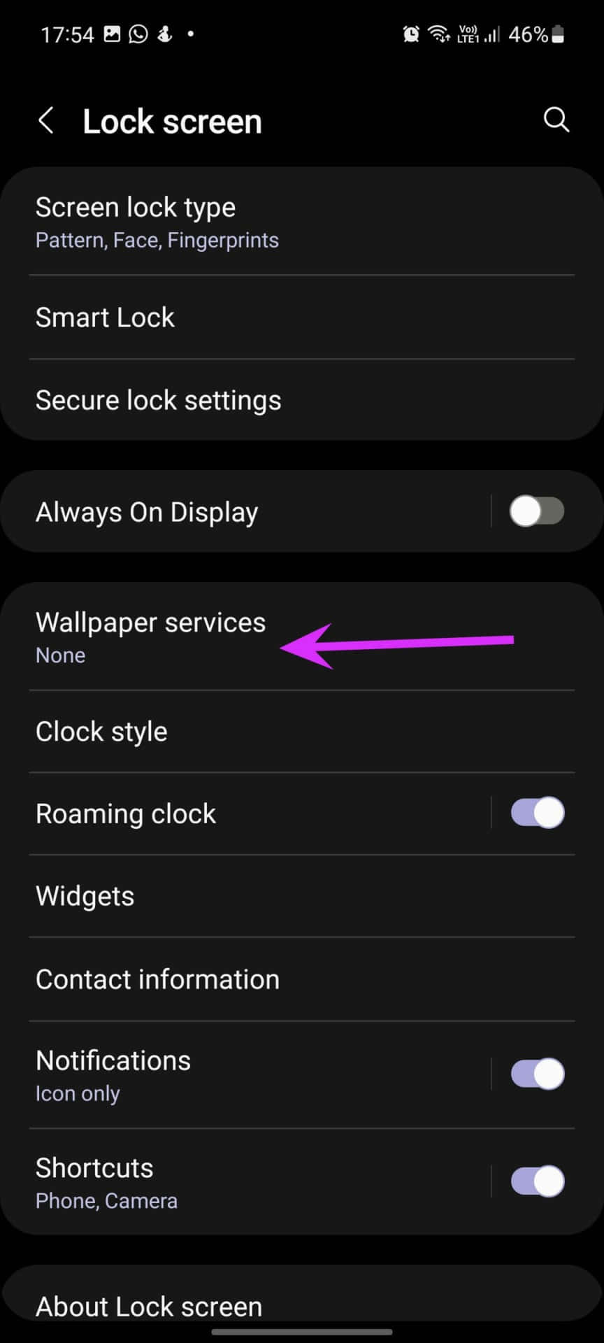 sluitskerm instellings op Samsung Galaxy S10e Muurpapier