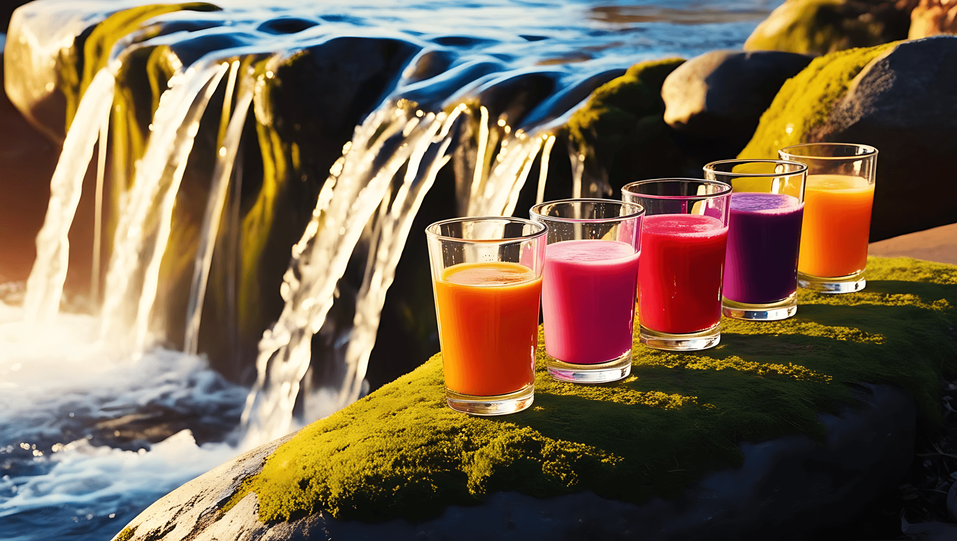 Smoothies by die waterval Muurpapier