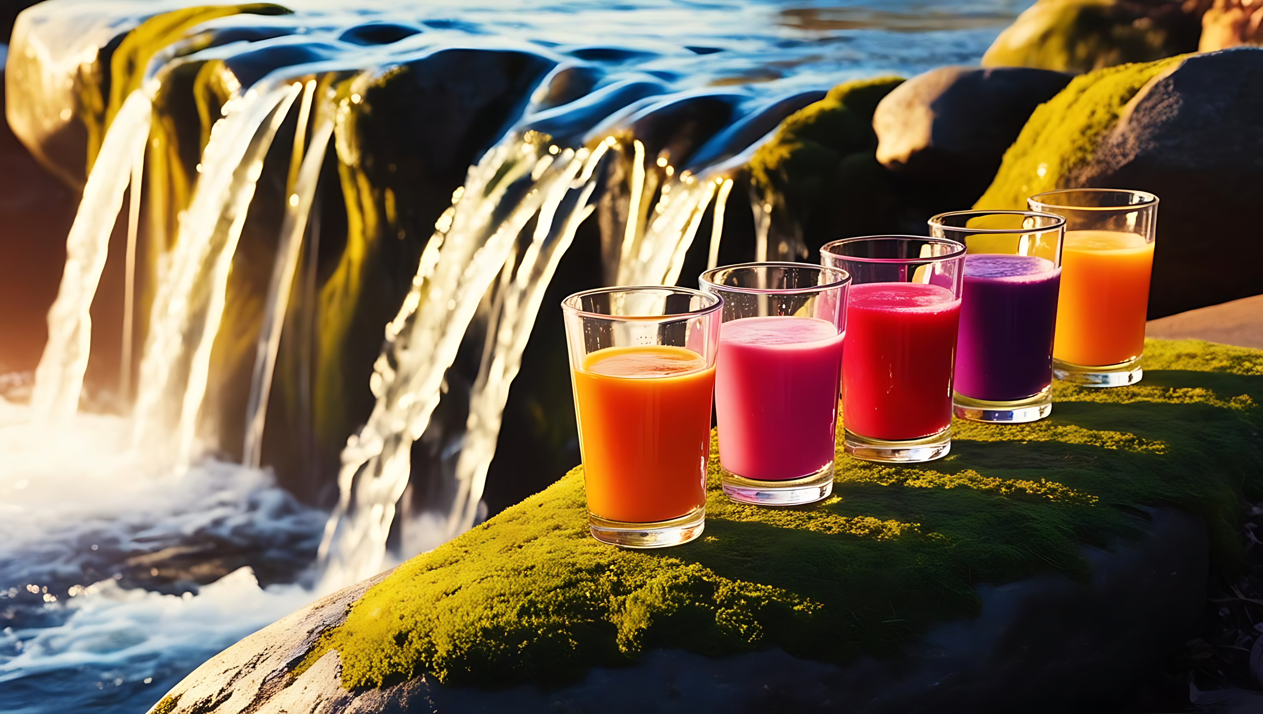Smoothies by die waterval Muurpapier