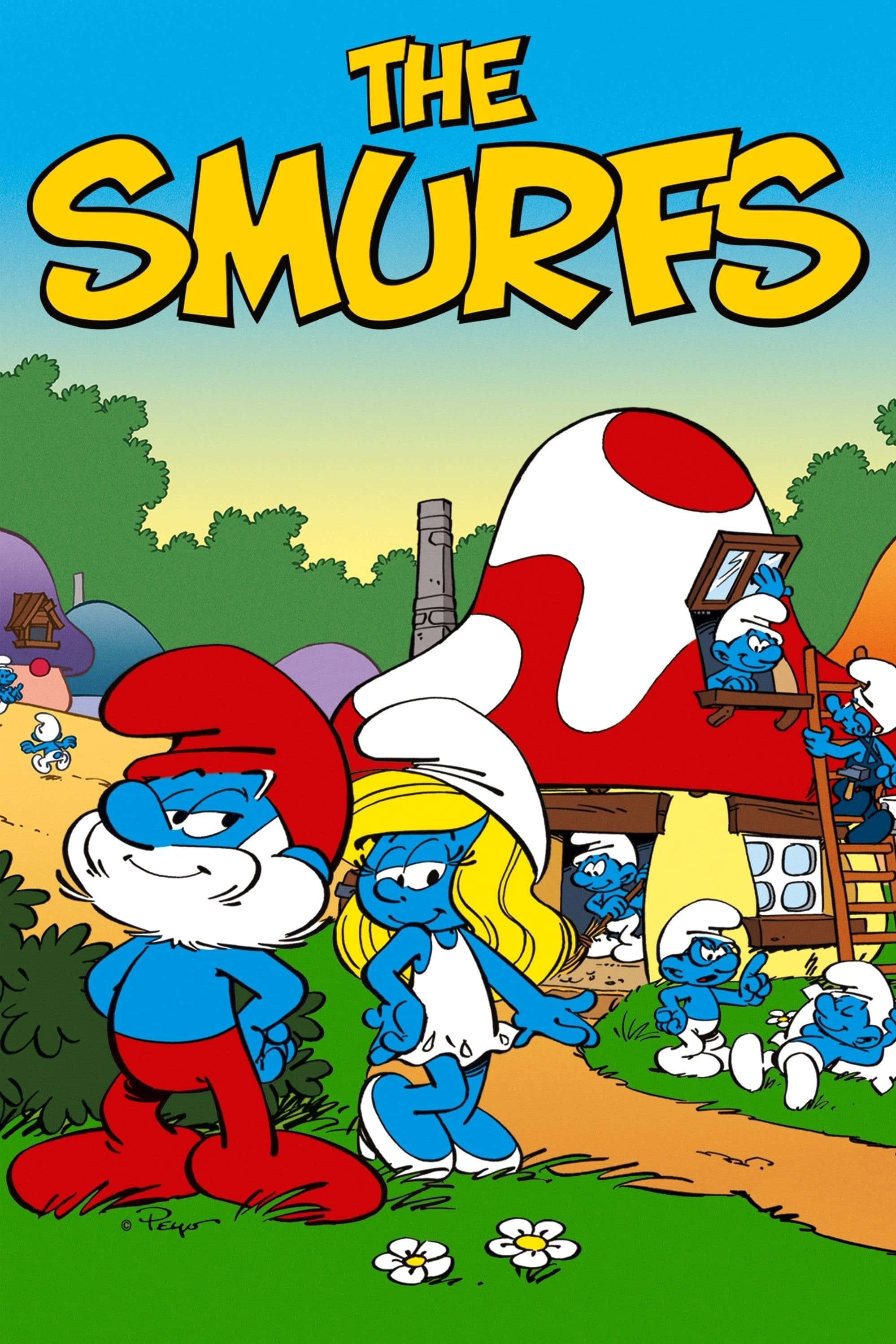 Smurf Dorpie in die Bos Muurpapier
