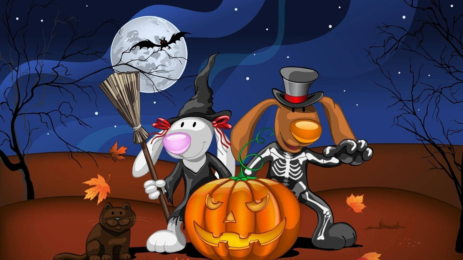 Snaakse Hasies Prente Halloween Muurpapier
