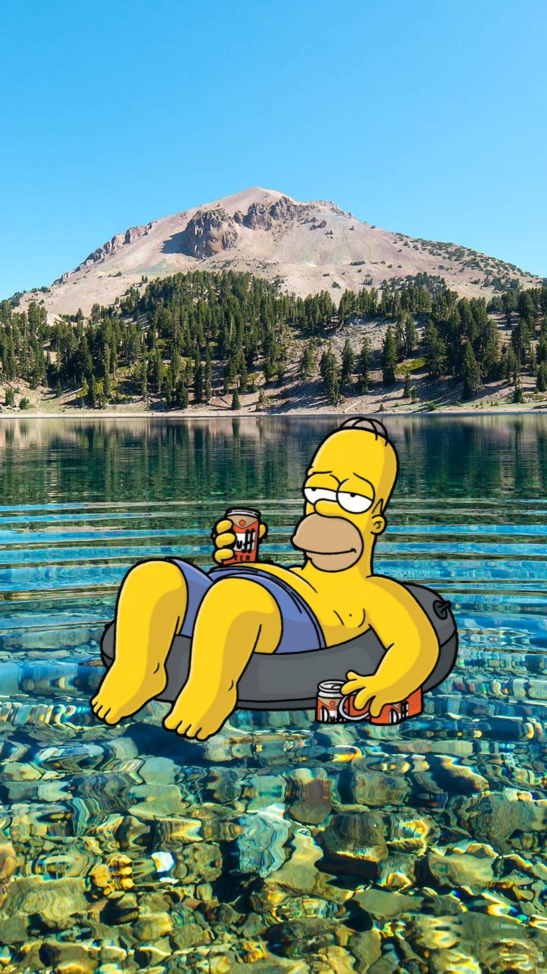 Snaakse Homer by 'n Pragtige Meer Muurpapier