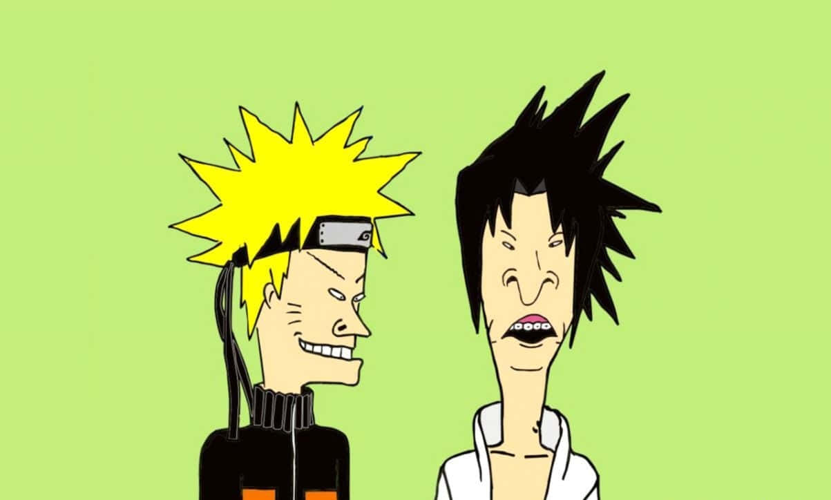 Snaakse Naruto en Sasuke Beavis en Butthead Kunsstyl Muurpapier