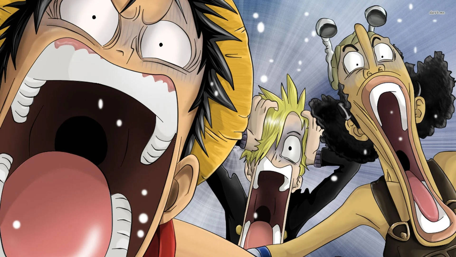 Snaaksige Anime Gesigte van Luffy & Vriende Muurpapier